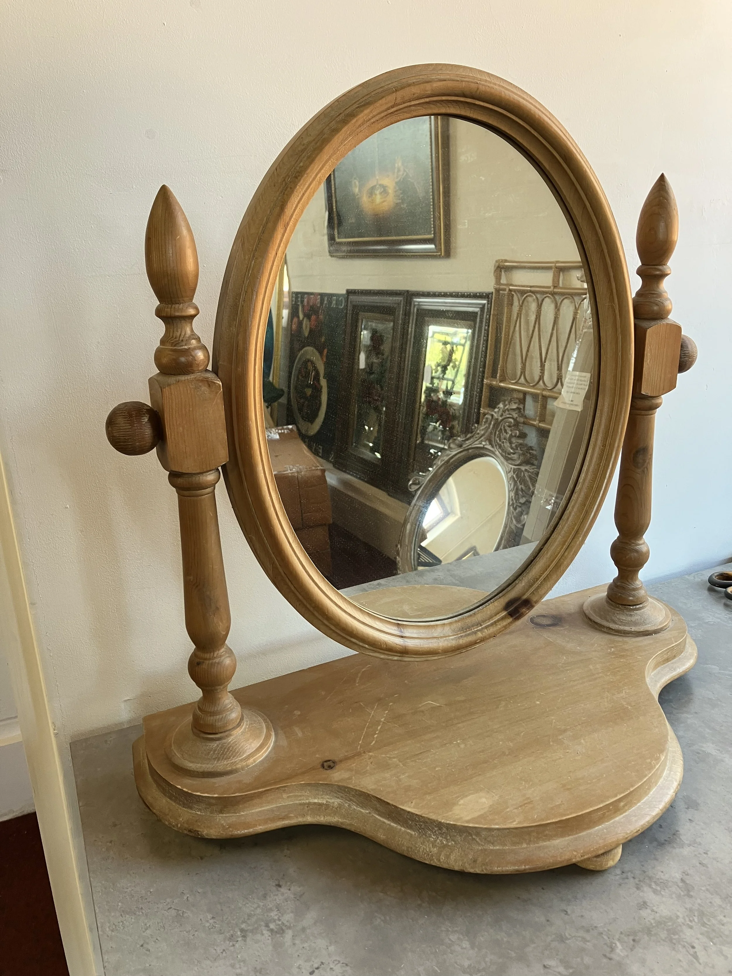 Large Oval Pine Dressing Table Mirror