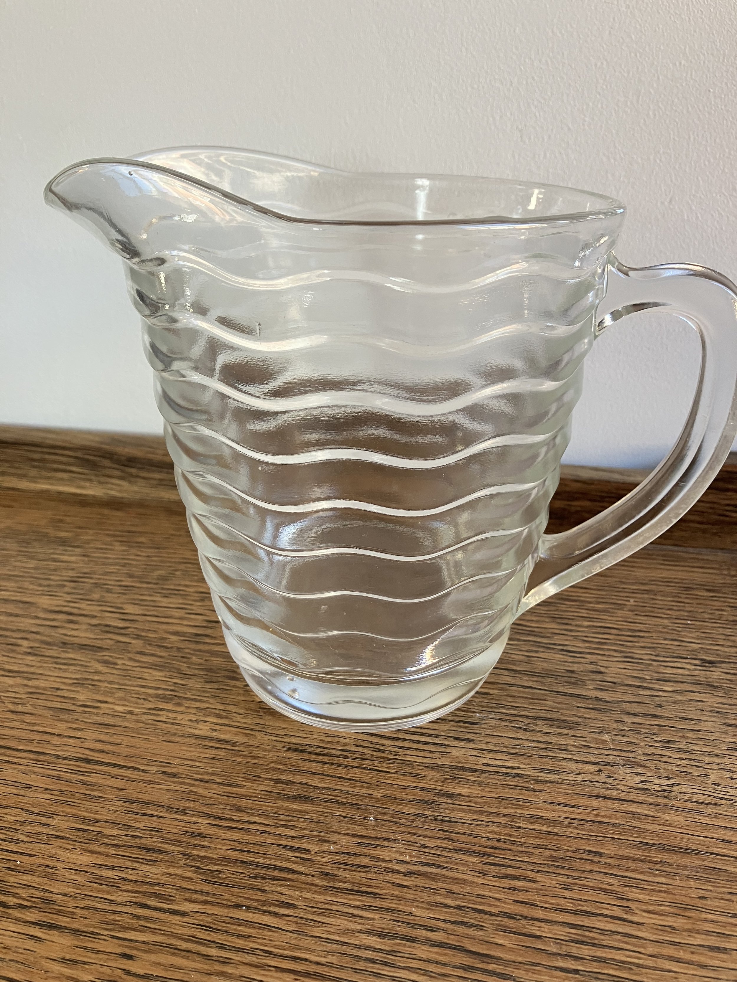 Vintage Clear Glass Lemonade Jug with Wavy Line Pattern