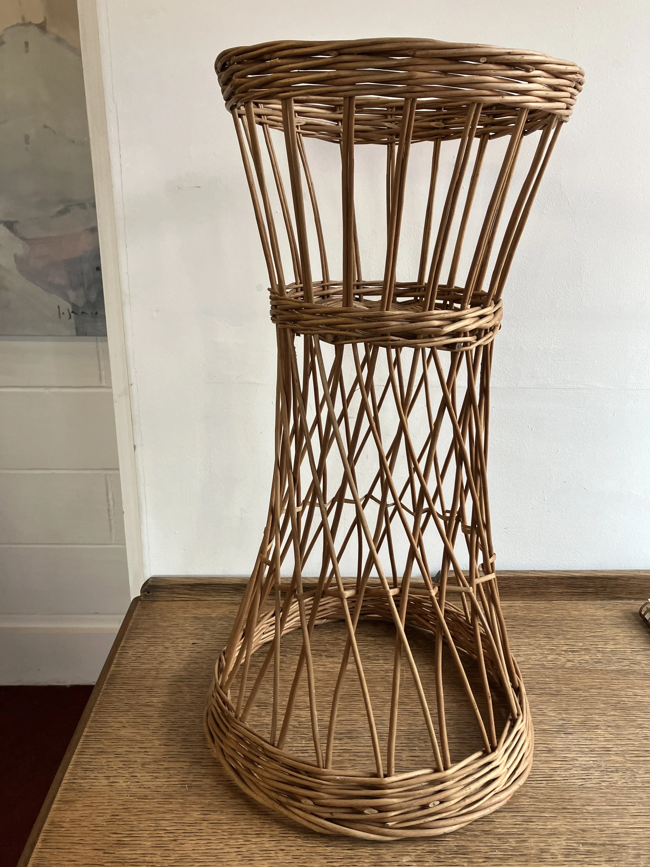 Vintage Freestanding Woven Wicker Plant Stand