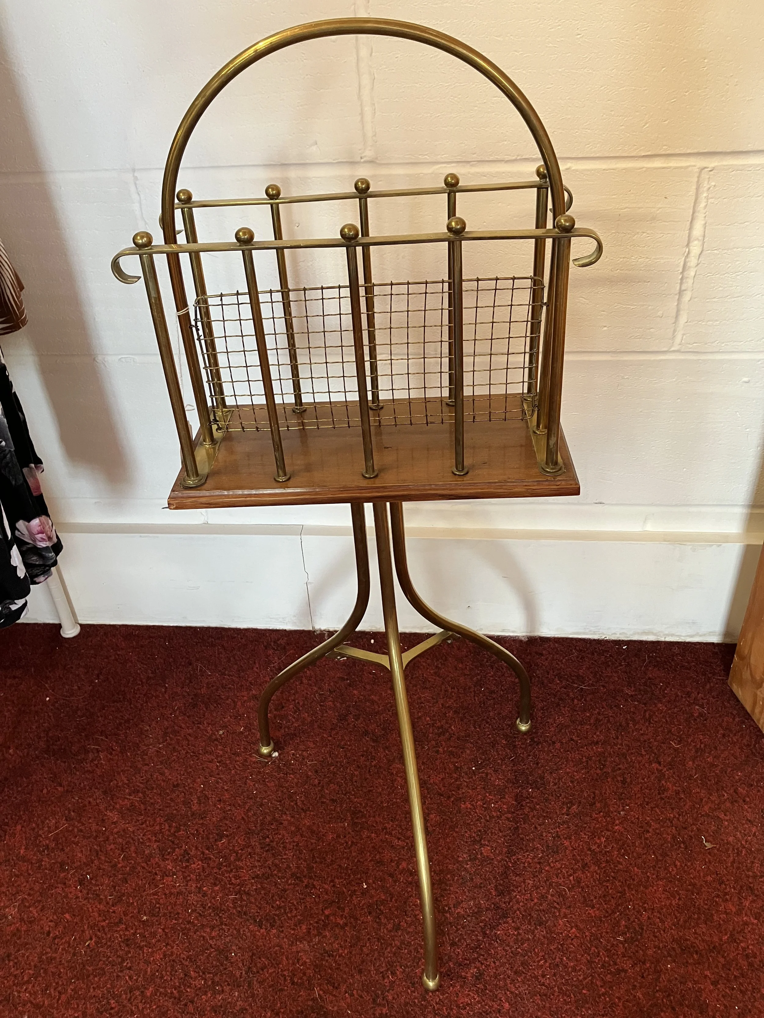 Edwardian Revolving Brass and Oak Magazine Letter Rack
