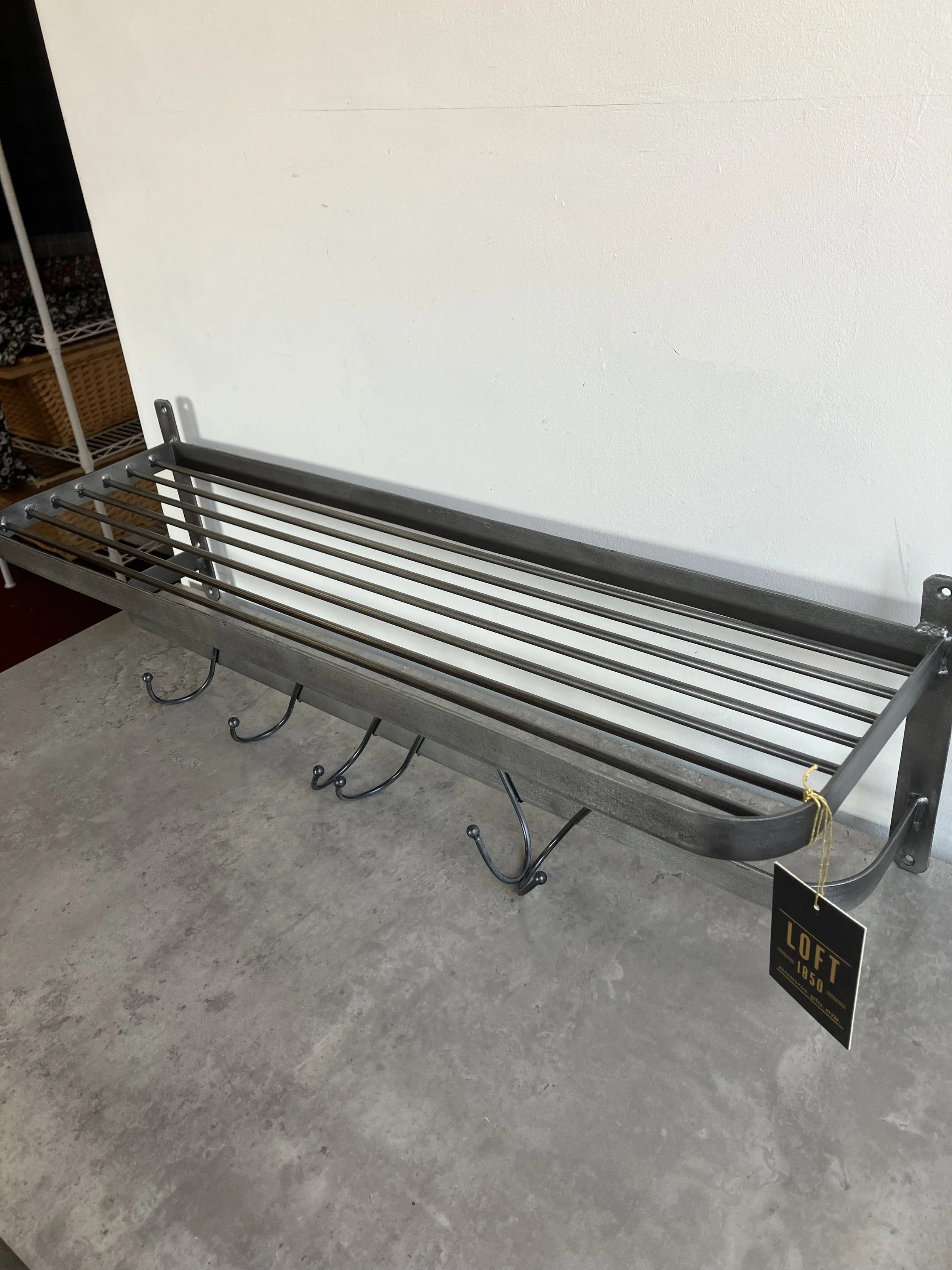 Loft 1850 Brushed Steel Lynton Wall Shelf with Six Hooks