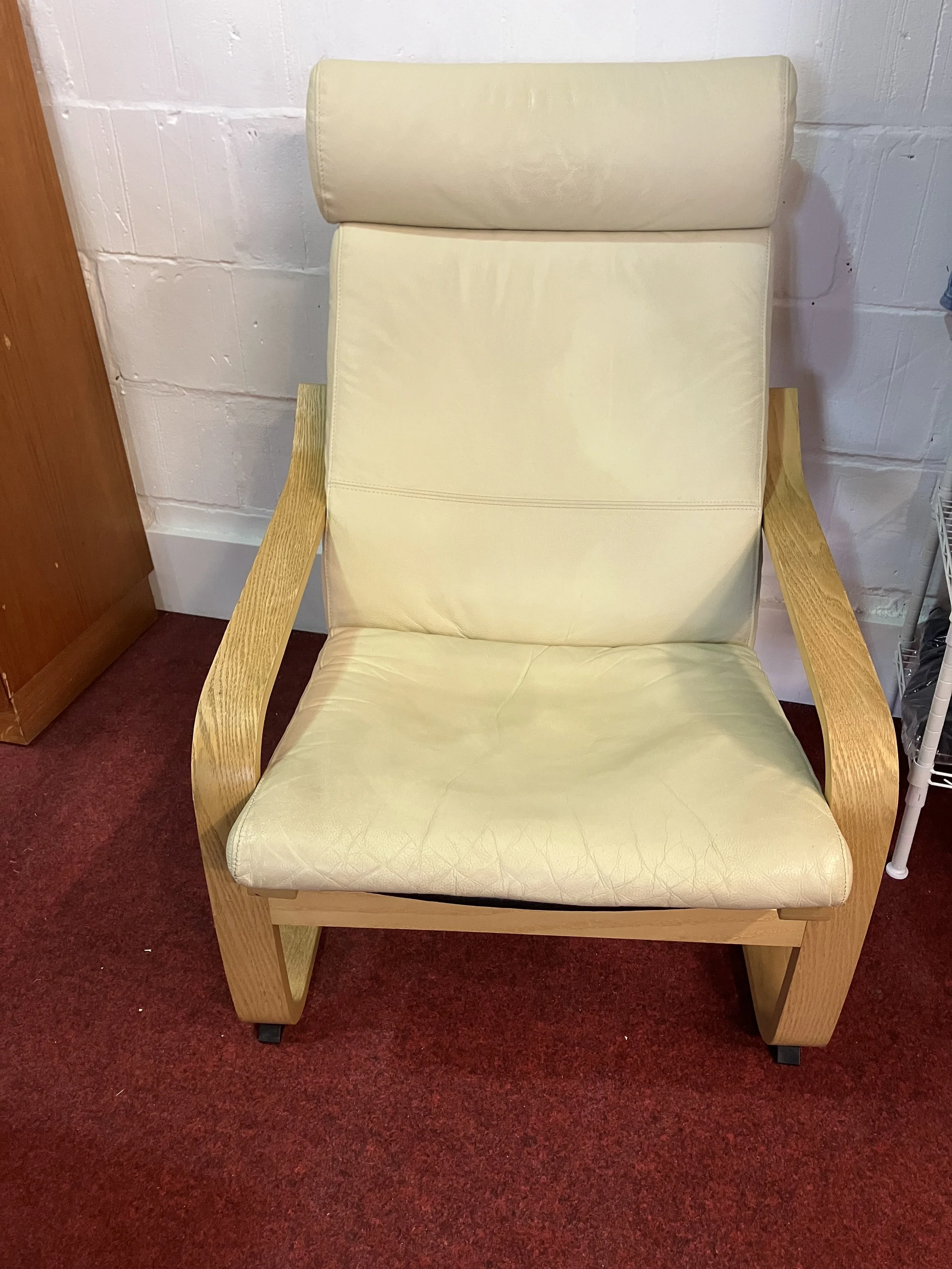 Ikea Poang Cream Leather Chair with Beech Frame