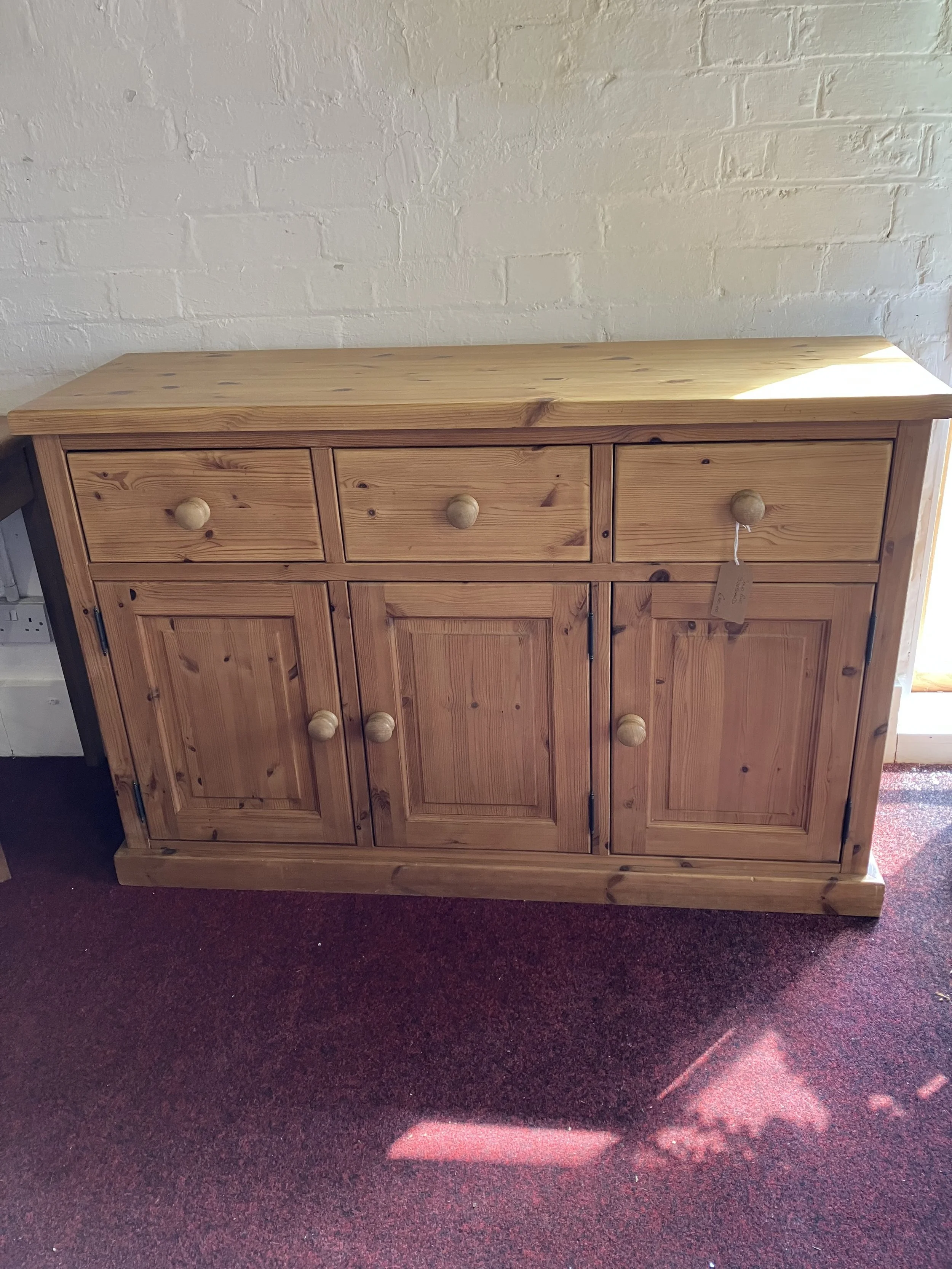 Solid Pine Sideboard with Three Drawers and Cupboards