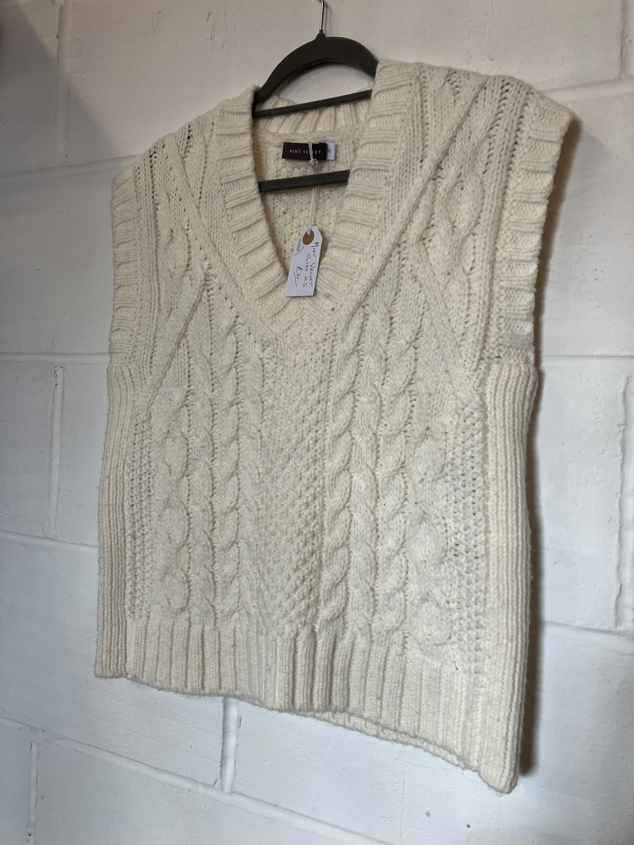 Mint Velvet Sleeveless Cream Cable Knit Tank Top