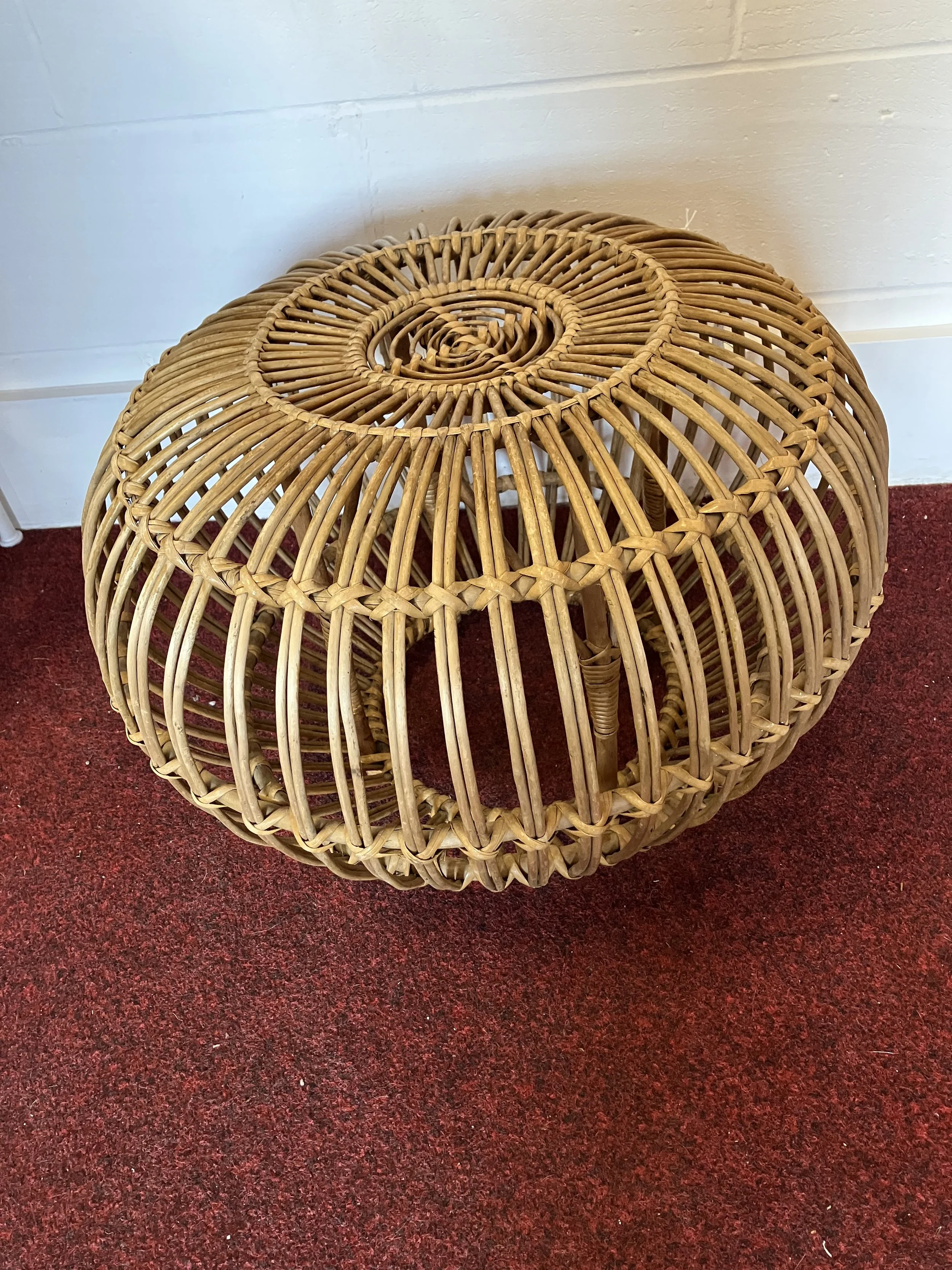 Large Vintage Lobster Pot Cane Stool by Franco Aldini