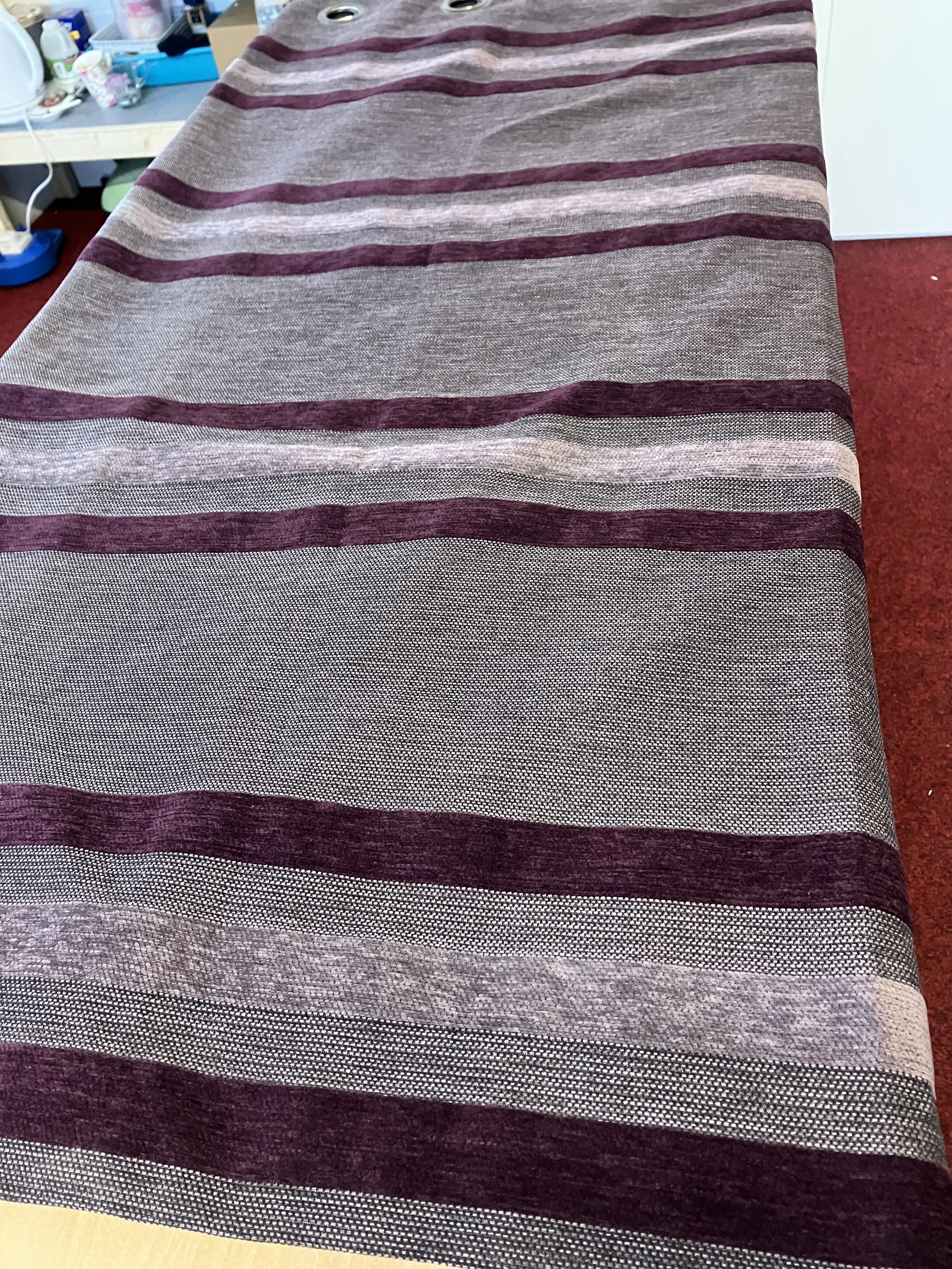 Pair of Burgundy and Pale Pink Striped Lined Curtains by Marks and Spencer