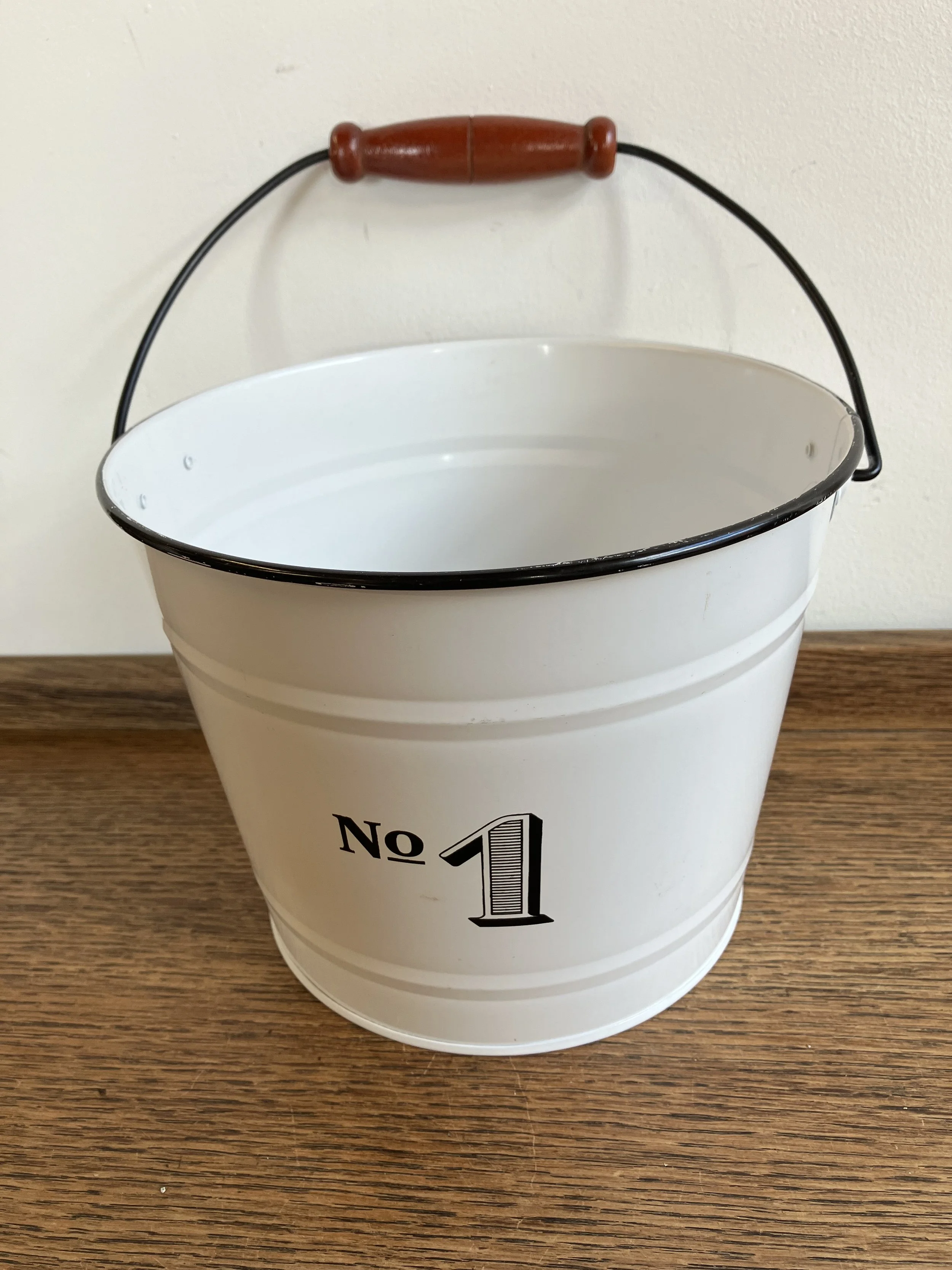 White Metal Bucket Shaped Planter with Handle