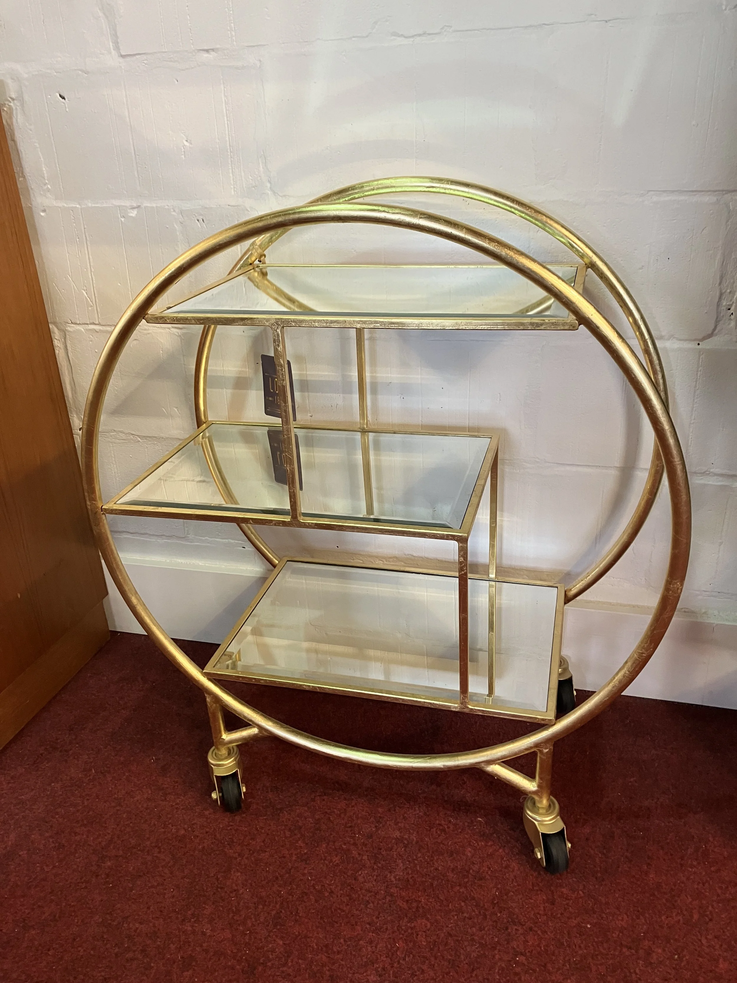 Loft 1850 Large Gold Metal Framed Art Deco Style Drinks Trolley