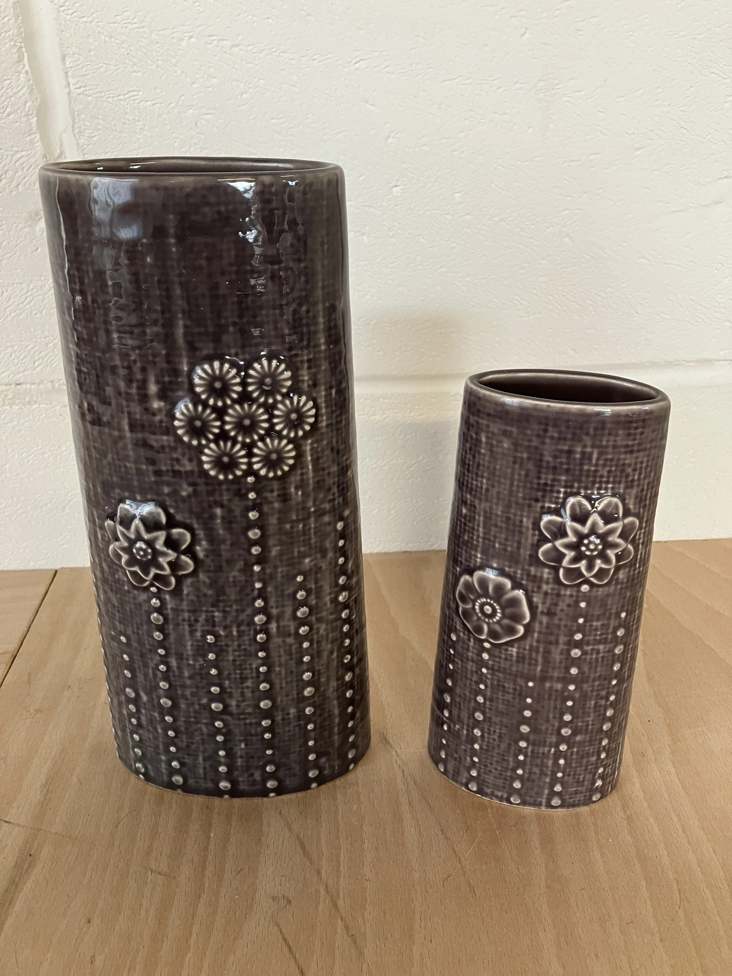 Pair of Grey Ceramic Vases with Flower Pattern by Next