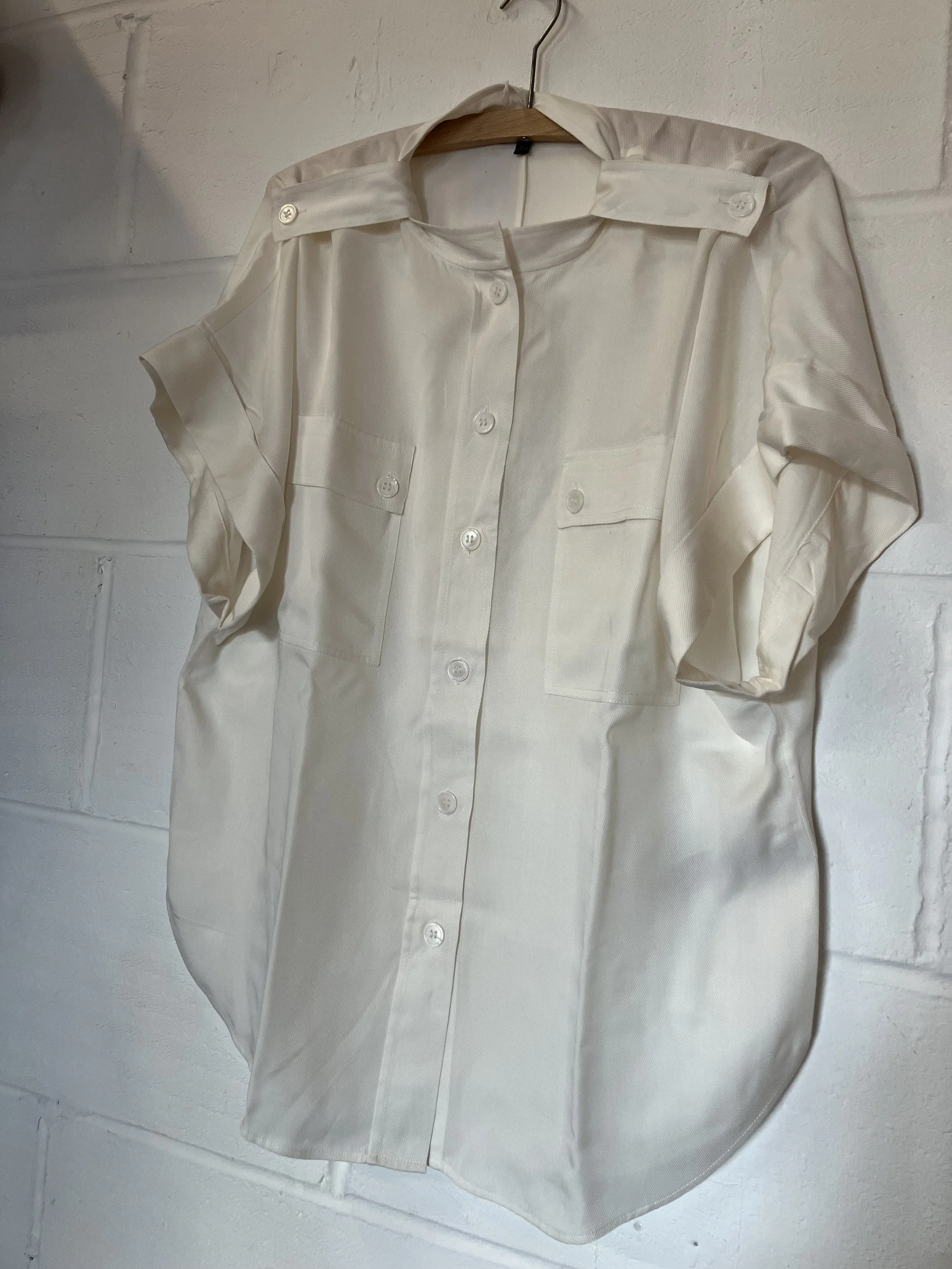 Massimo Dutti Cream Short Sleeved Lyocel Top