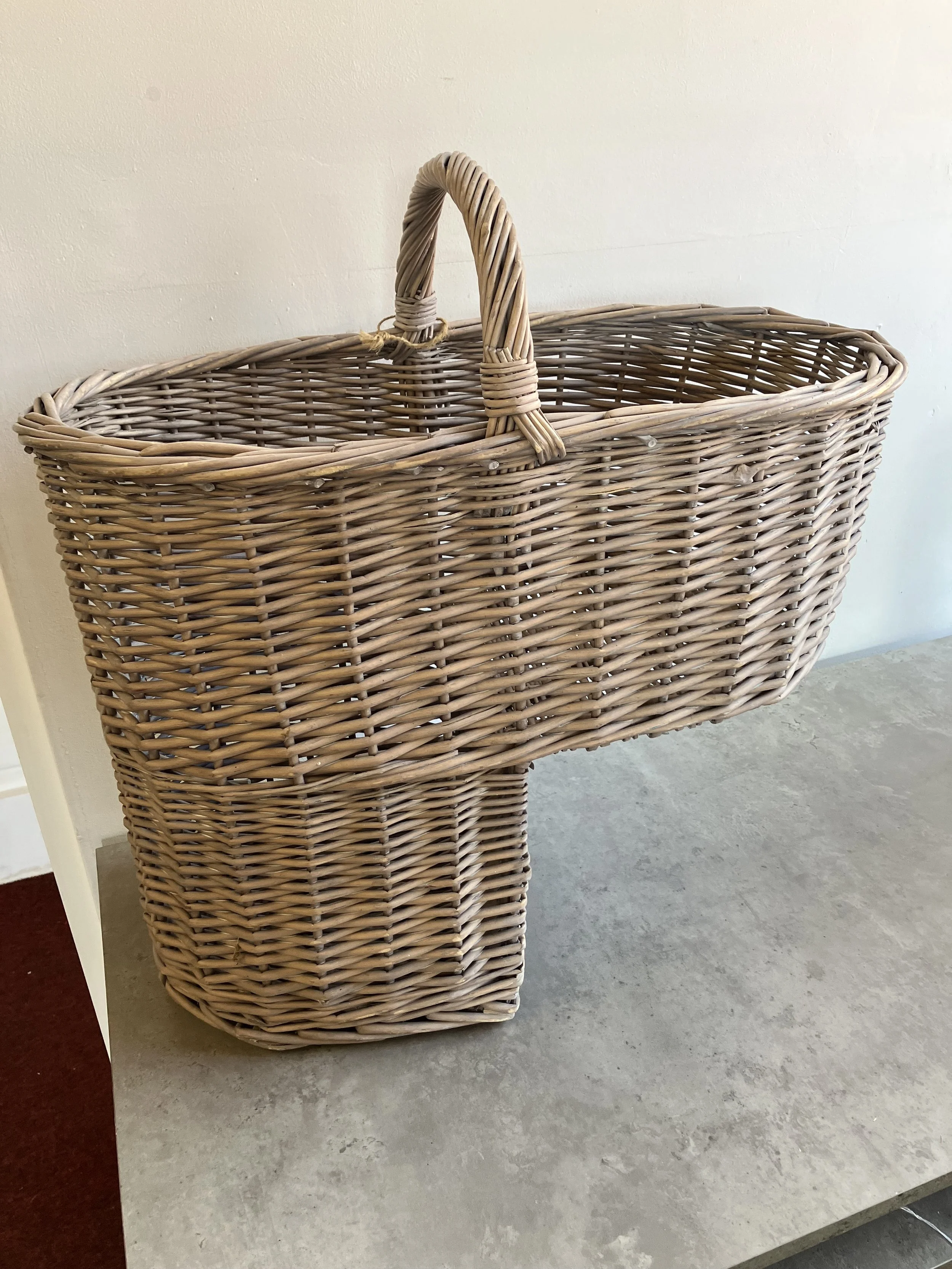 Large Wicker Stair Basket with Two Compartments and Handle