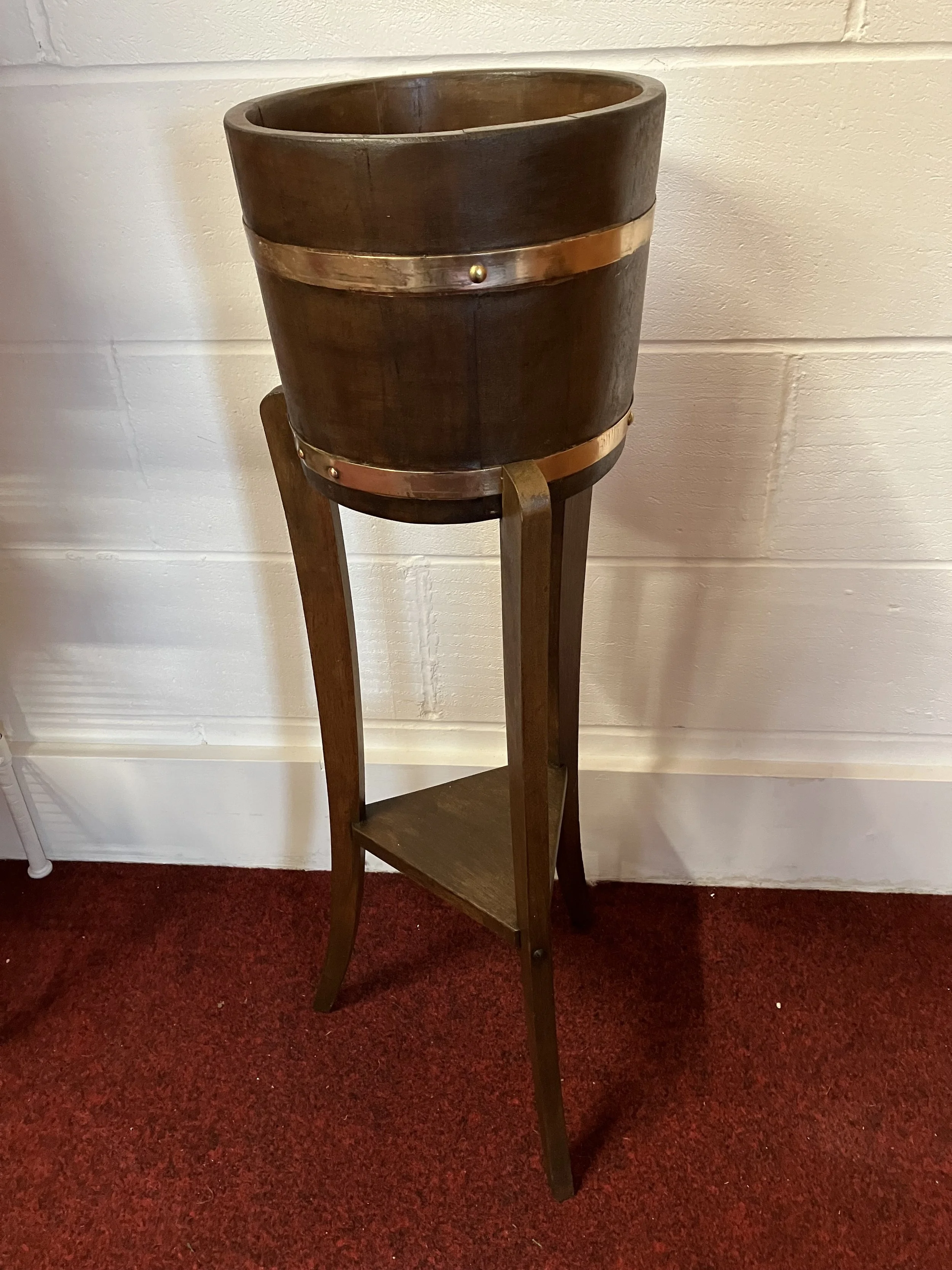 Wooden Barrel Shaped Planter On Stand