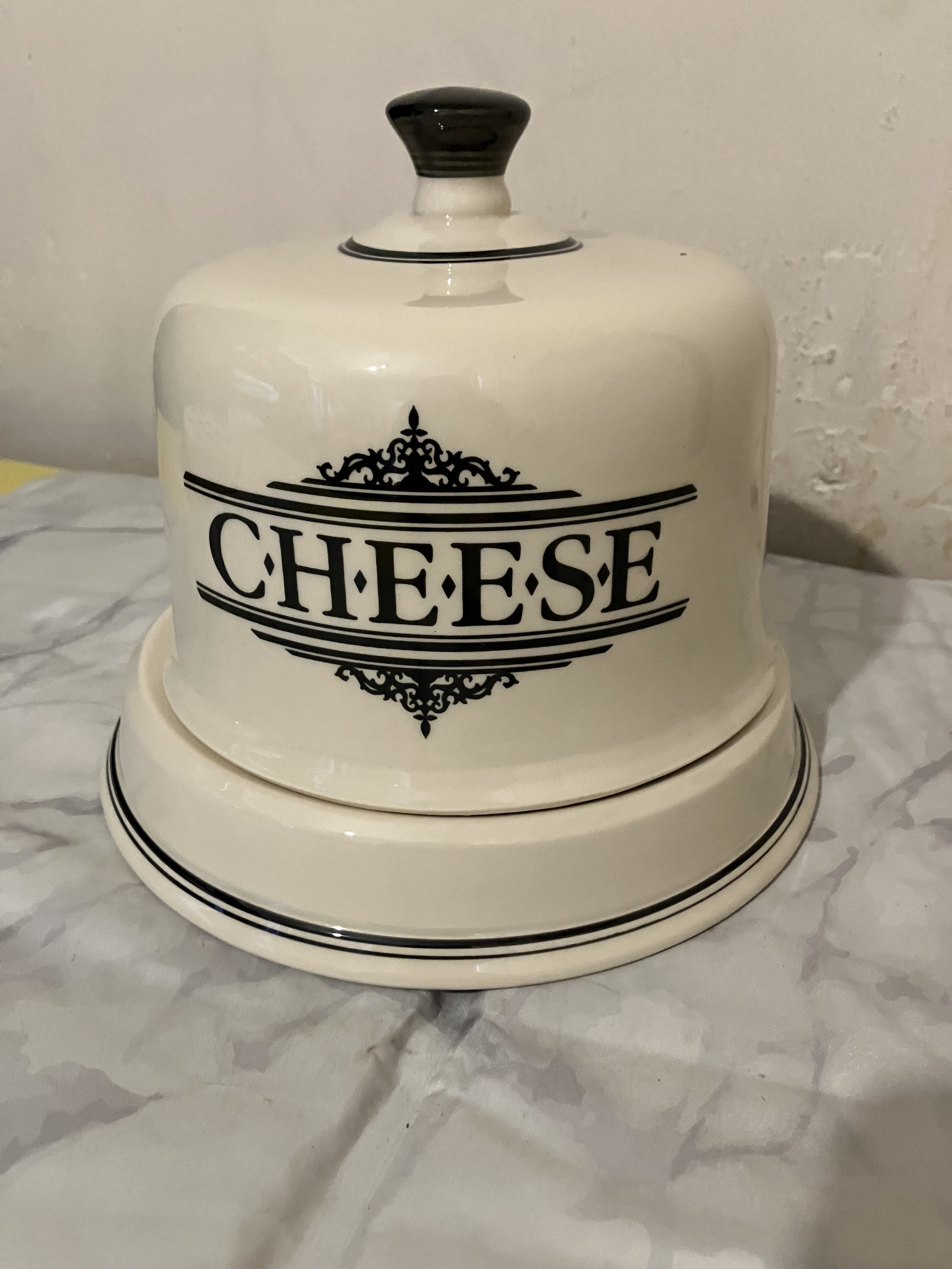 Large Cream and Black 1930's Cheese Dome and Plate by Ditto