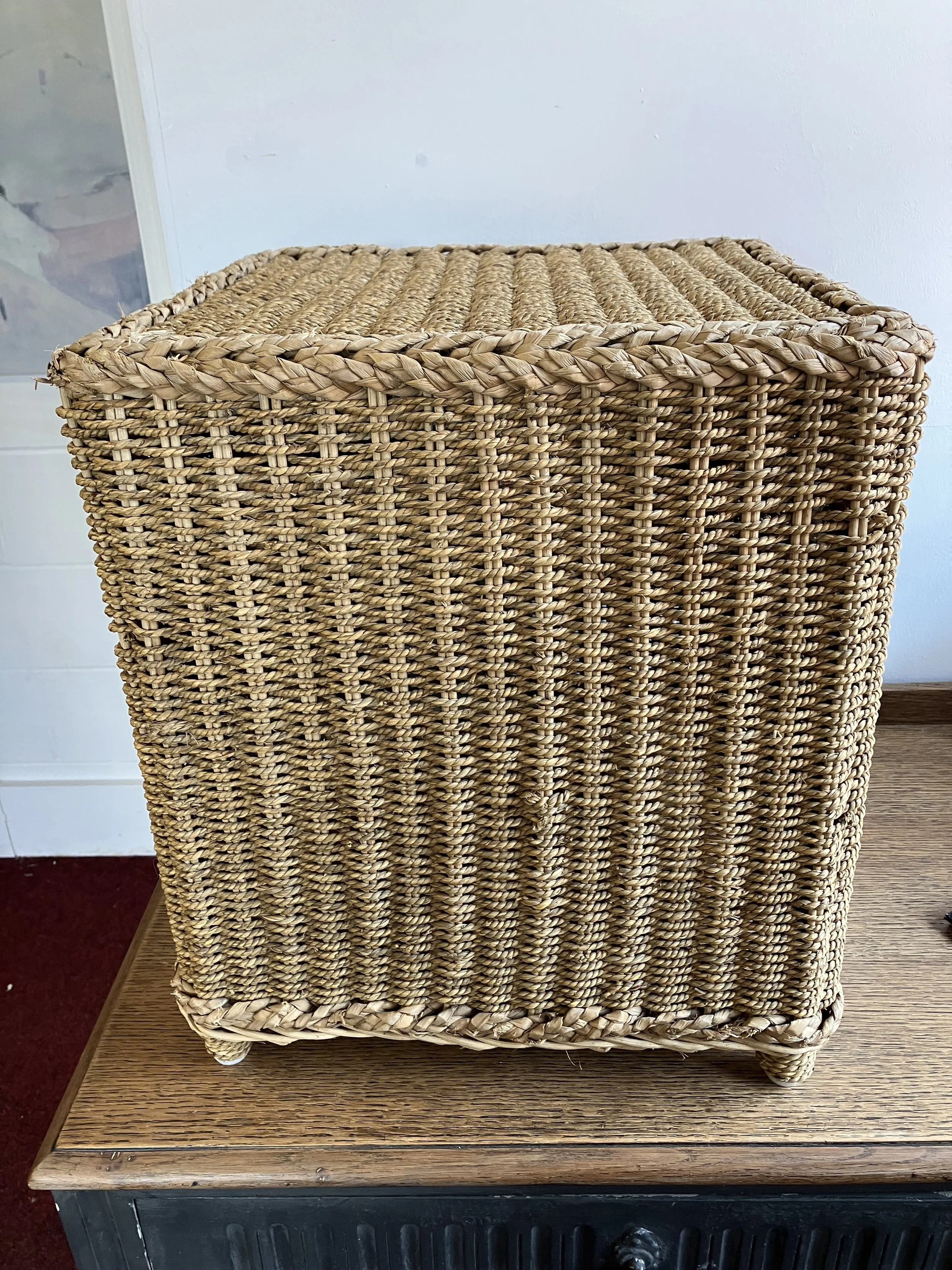 Rectangle Bamboo Framed and Woven Seagrass Stool