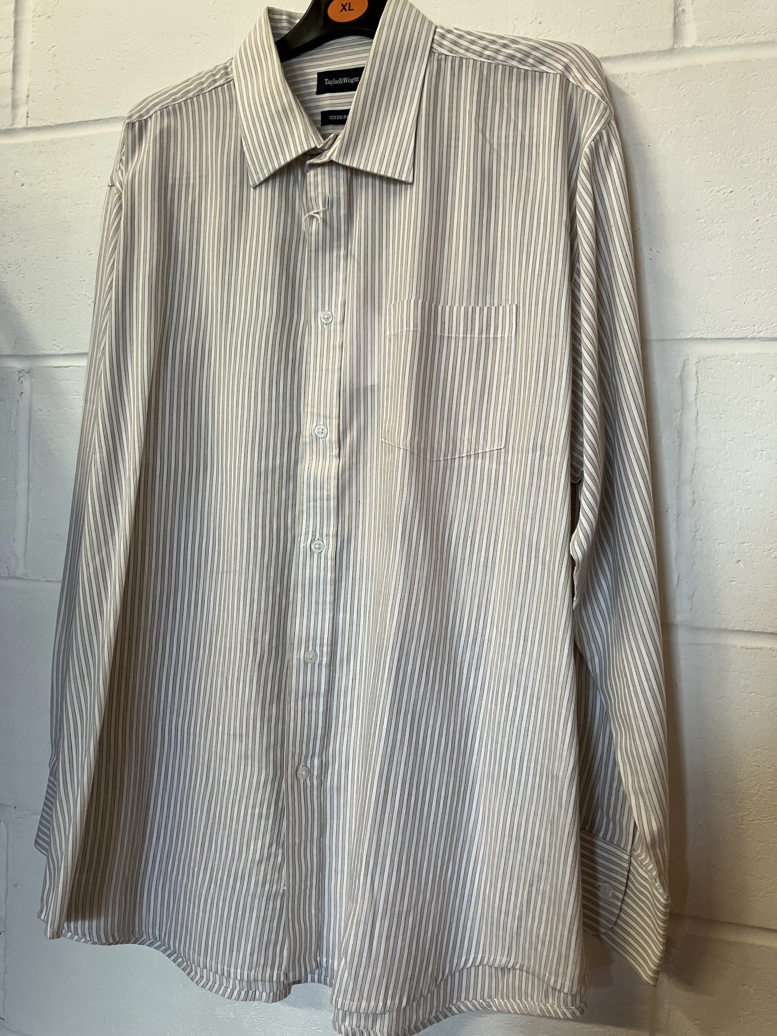 Taylor and Wright Men's White and Beige Striped Shirt