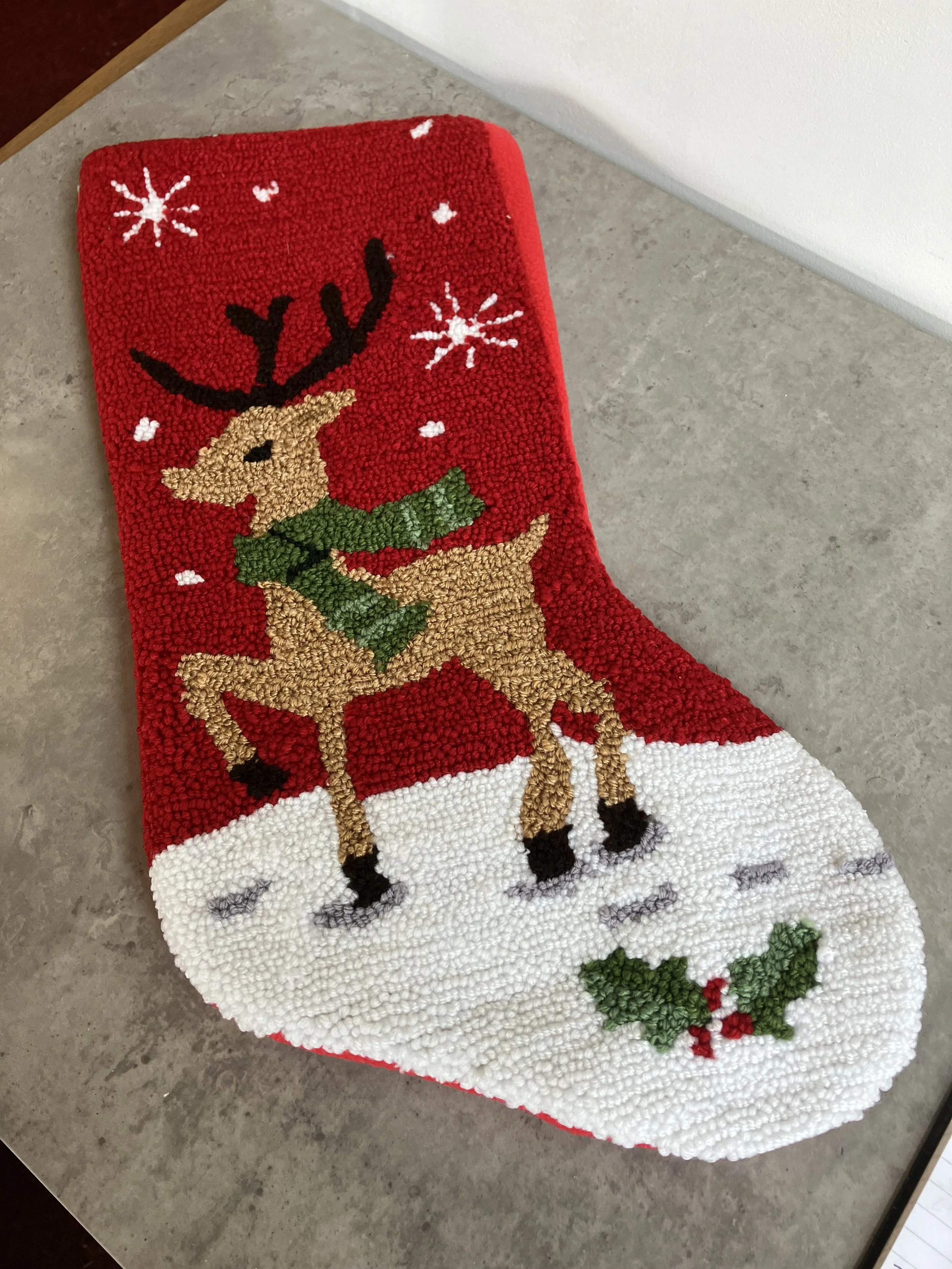 Glitzhome Knitted Xmas Stocking with Reindeer Pattern