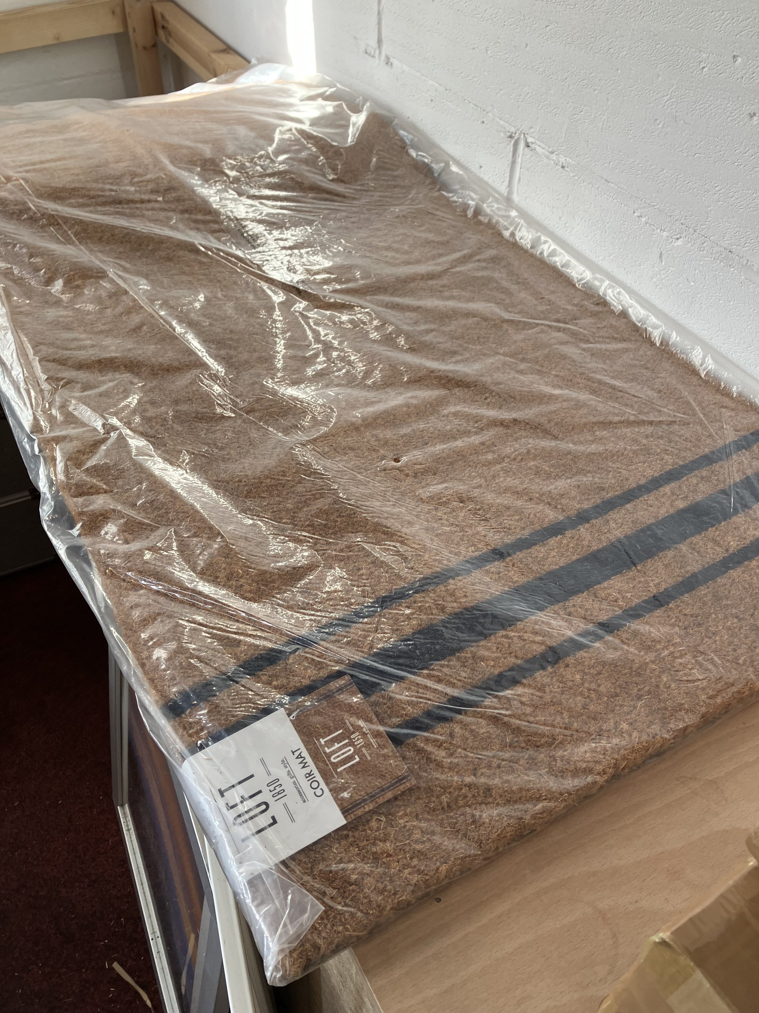 Loft 1850 Large Brown Coir Door Mat with Navy Blue Stripes