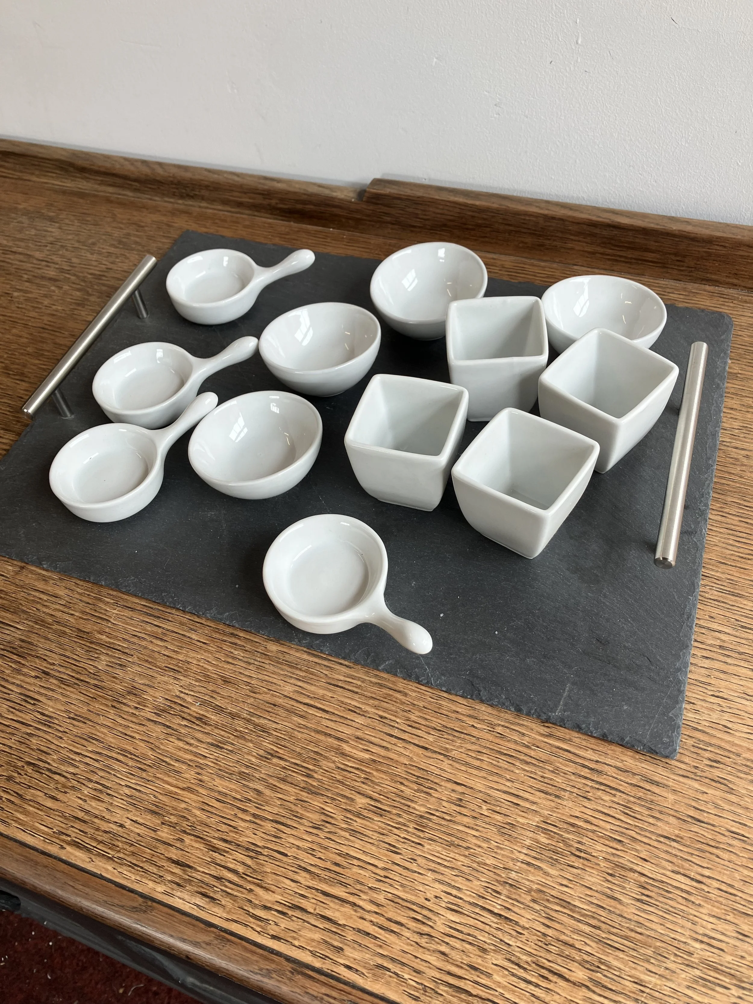 Rectangular Slate Tray and Twelve Piece Serving Set