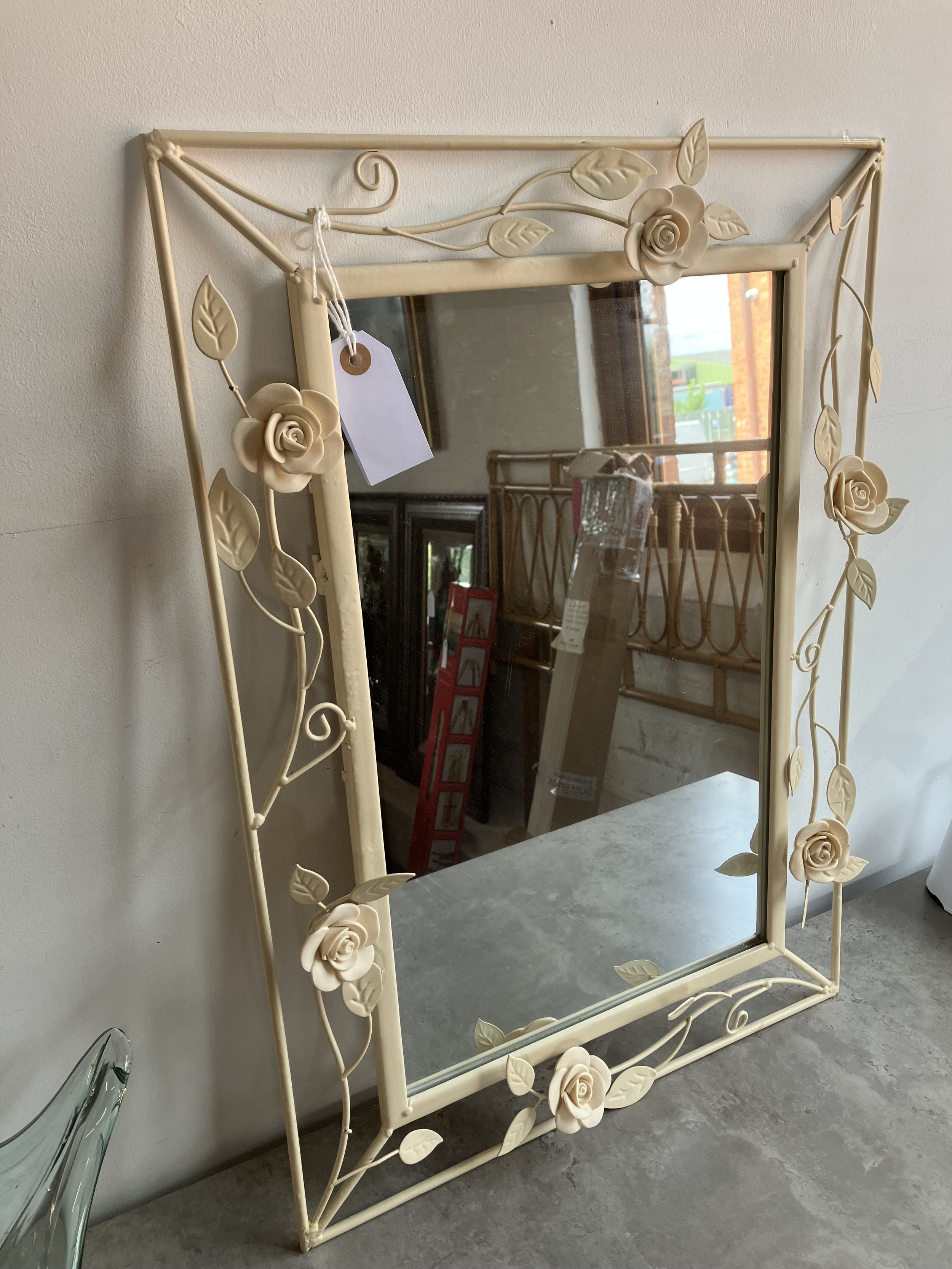 Vintage Cream Metal Framed Rectangle Wall Mirror