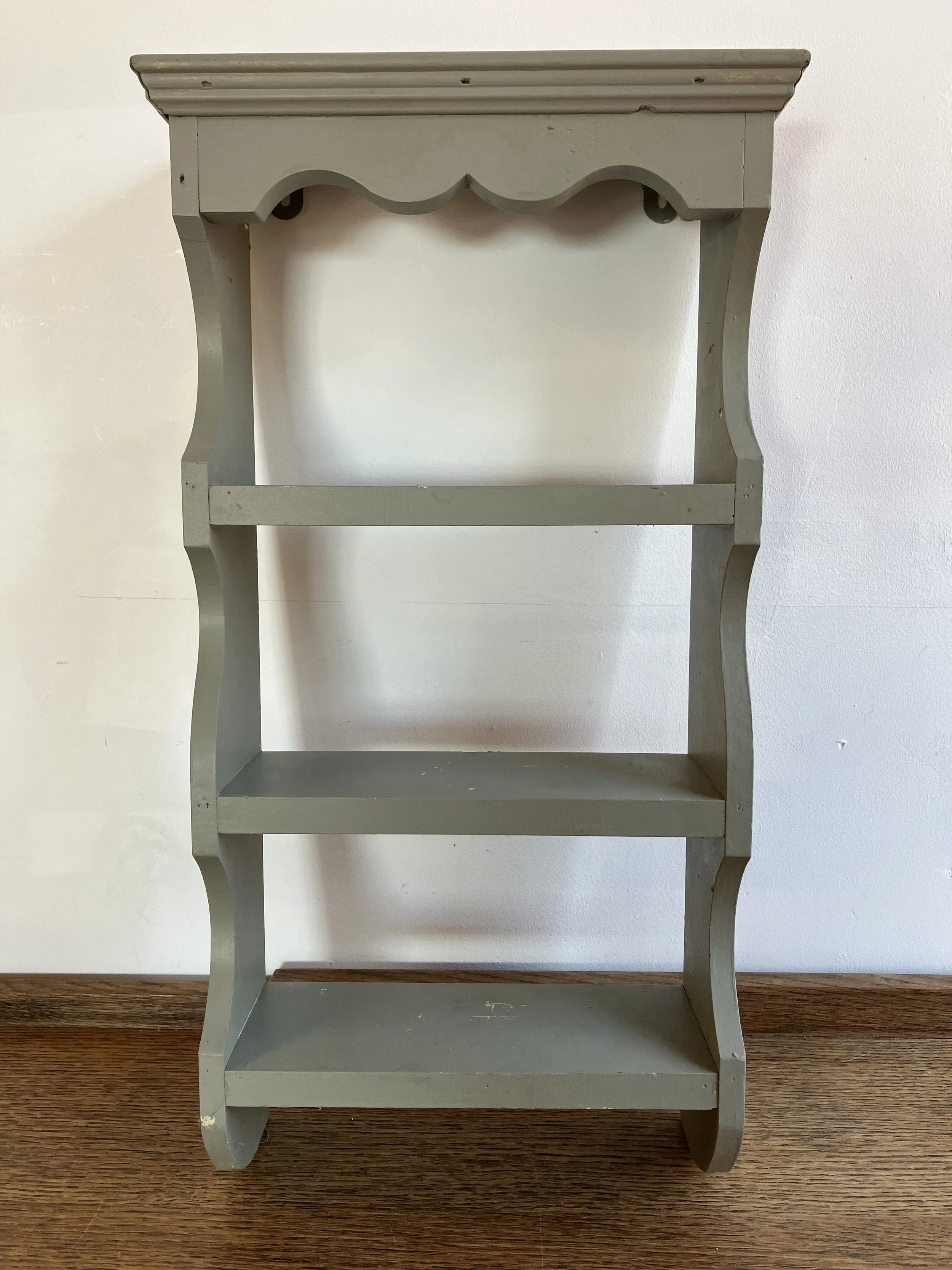 Small Rustic Green Painted Wall Mounted Kitchen Shelves