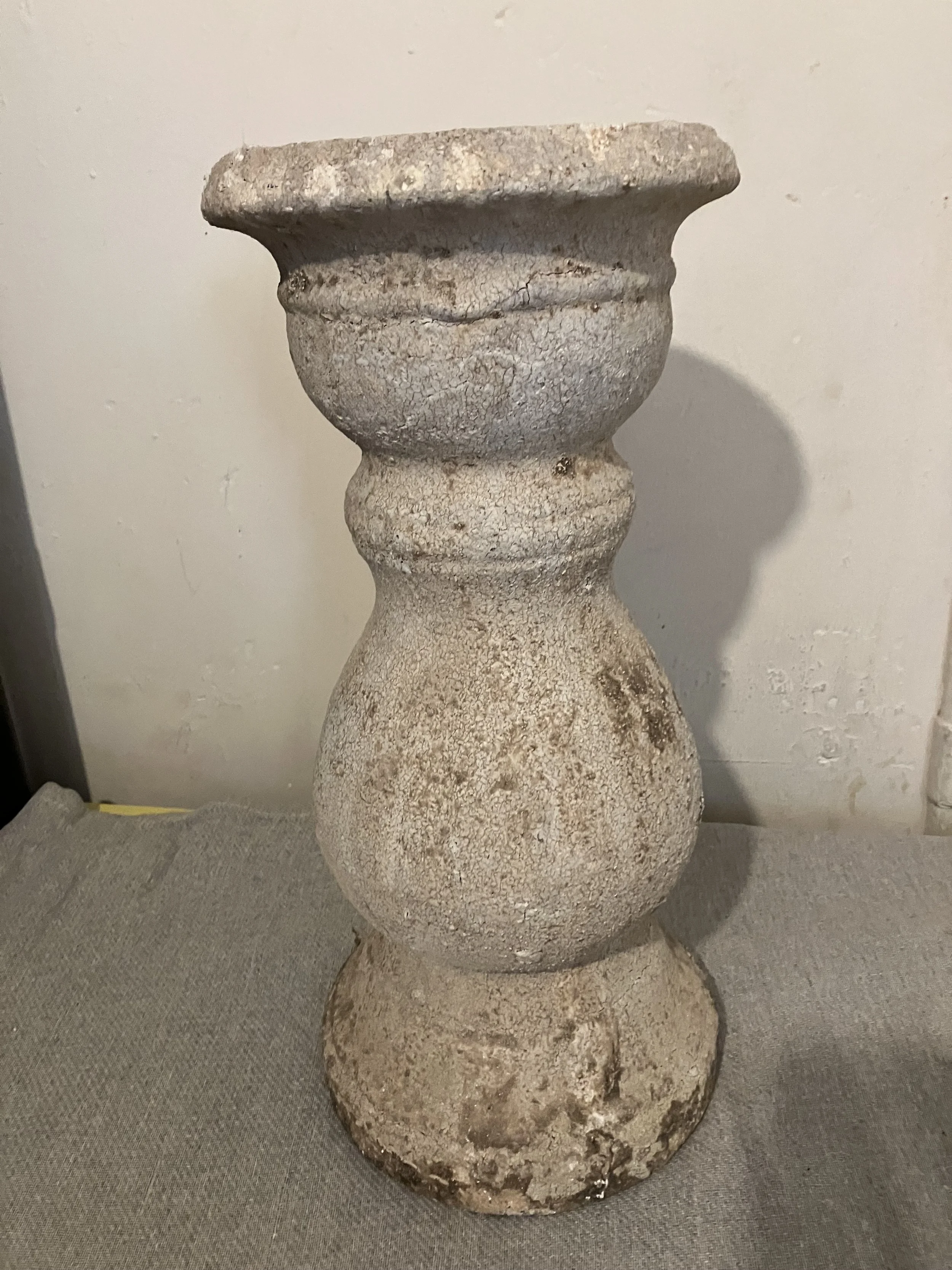 Large Distressed Cream Concrete Plant Stand