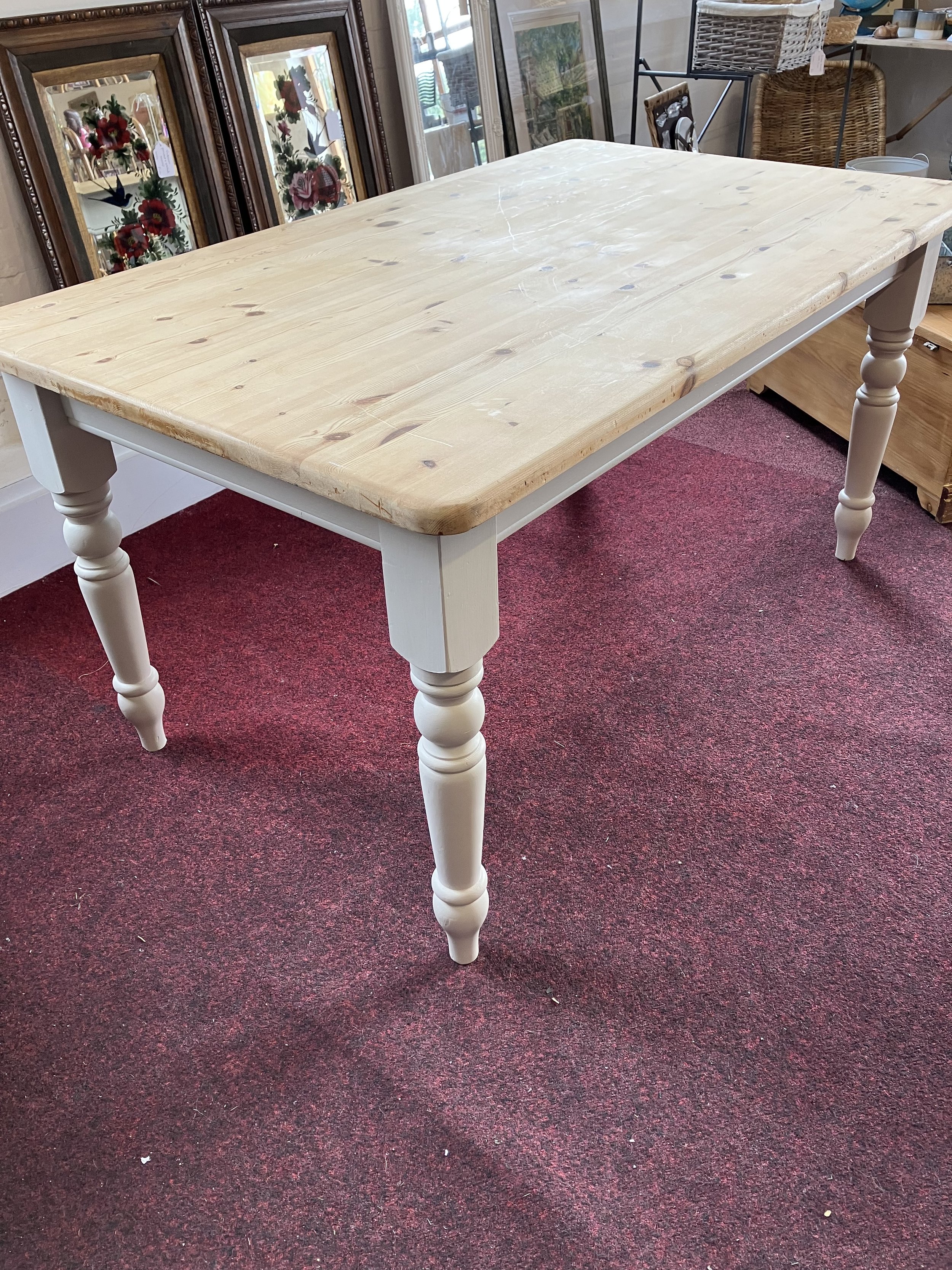 Solid Pine Beige Painted Country Style Dining Table