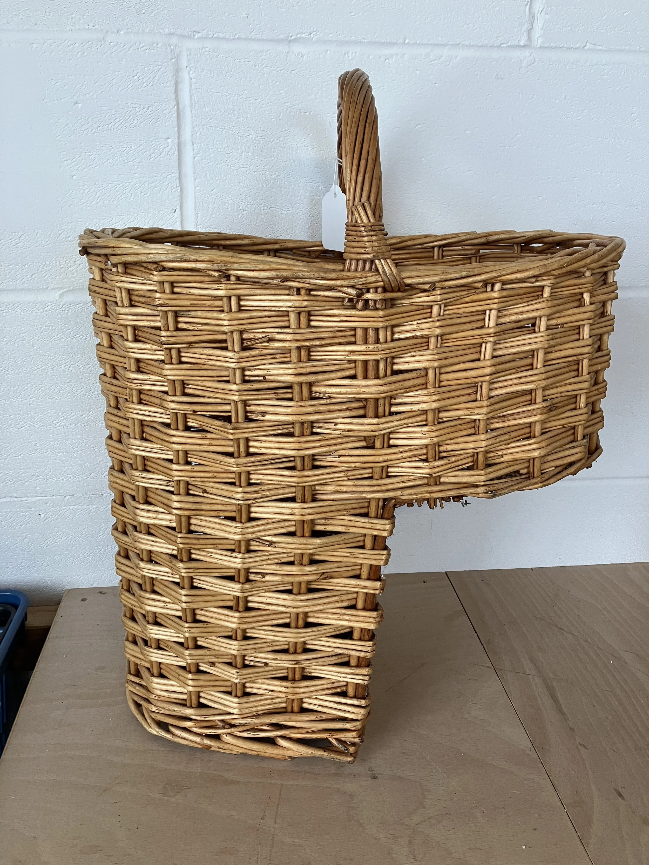 Brown Woven Wicker Stair Basket with Carrying Handle
