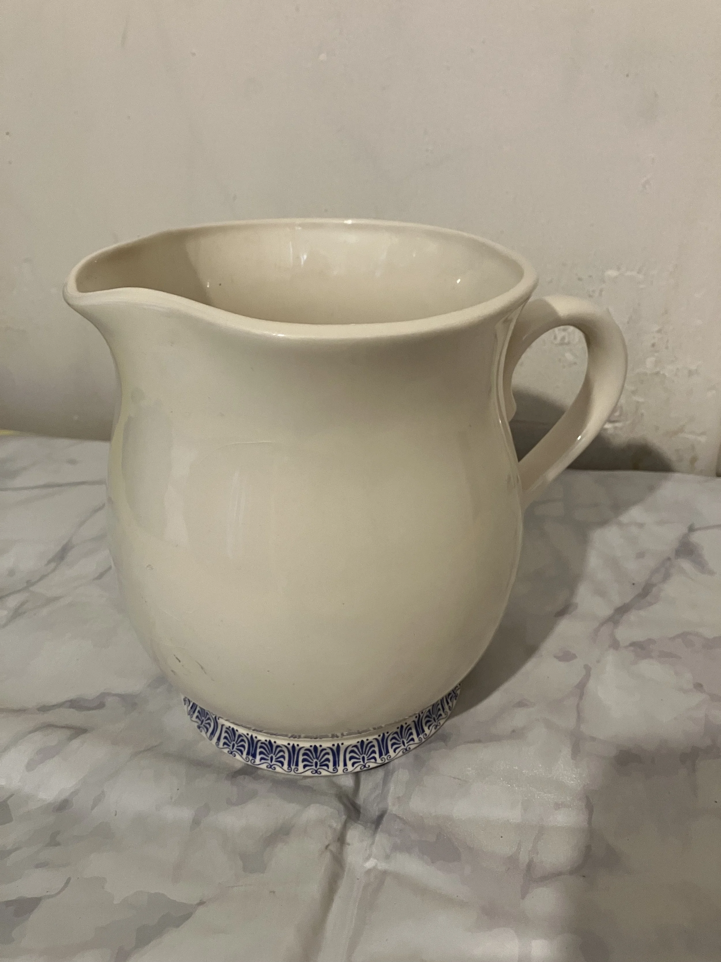 Large 1930's Cream and Blue Earthenware Lemonade Jug by Ditto