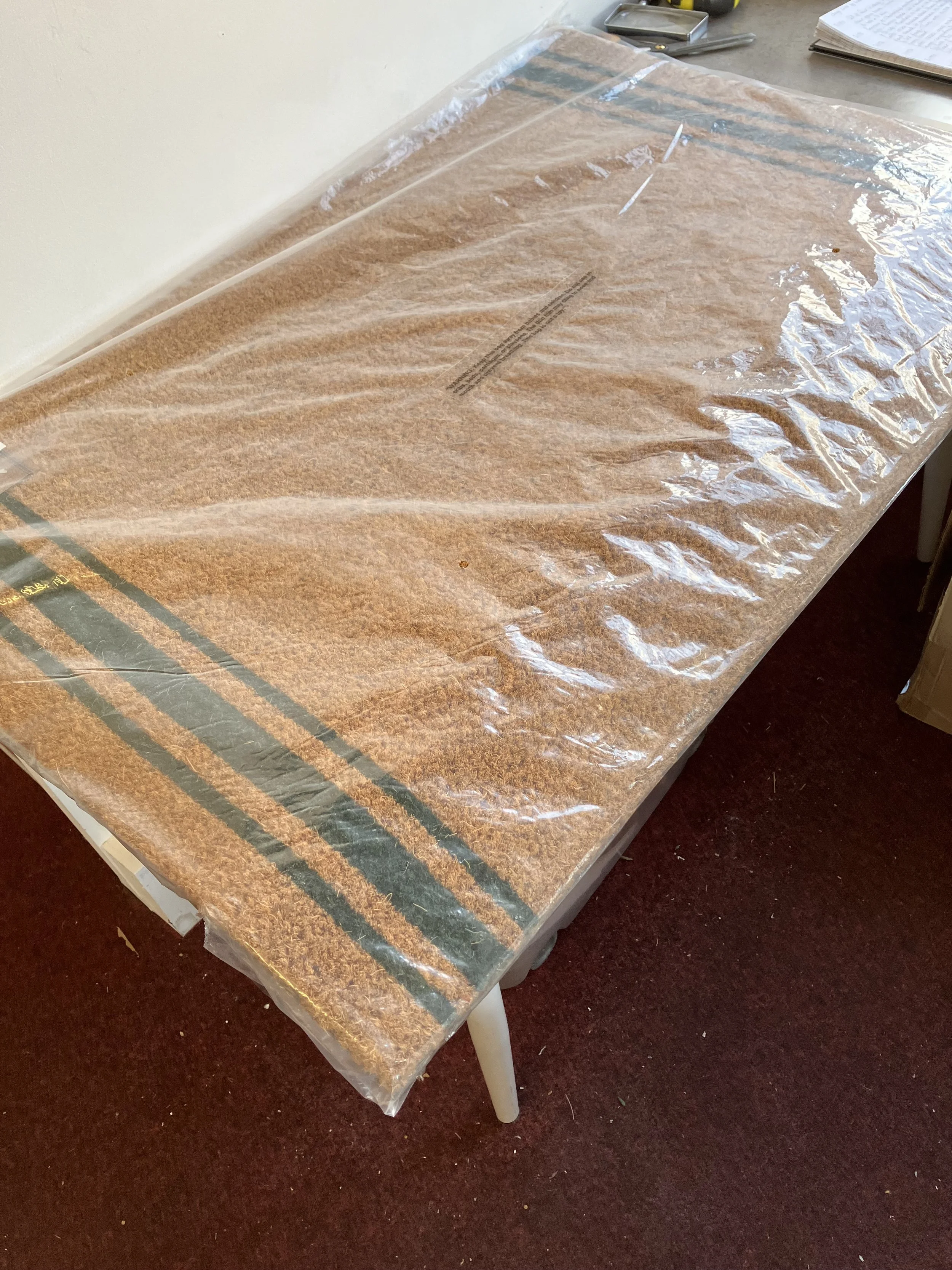 Loft 1850 Medium Sized Coir Door Mat with Dark Green Stripes