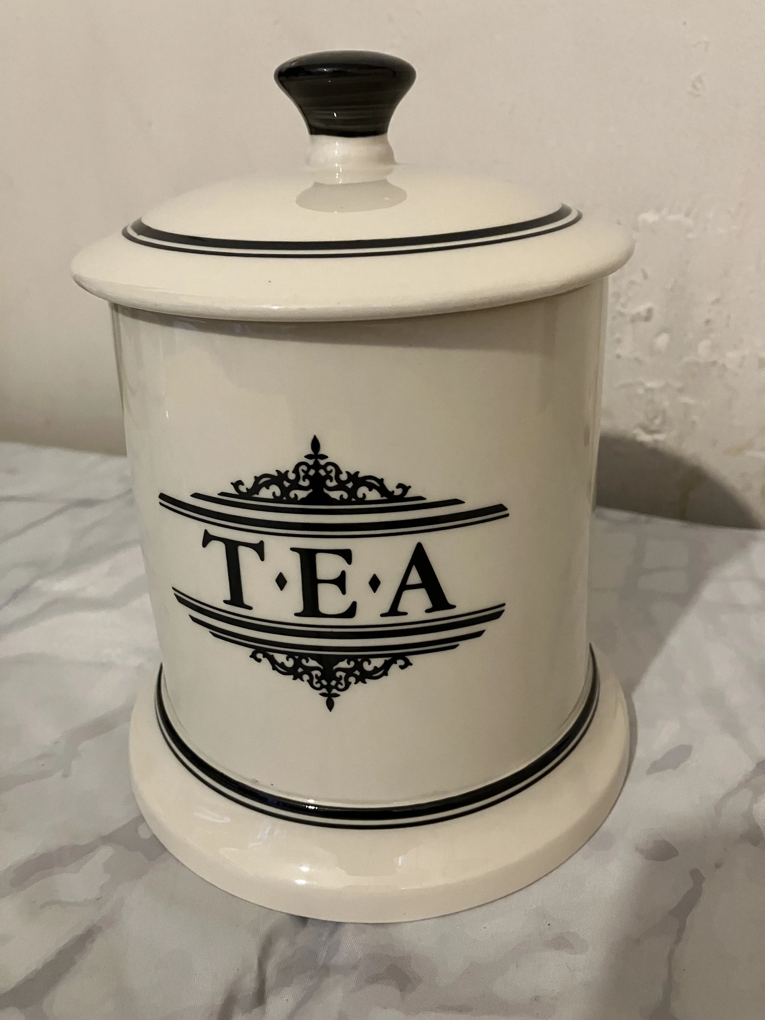 Medium Cream and Black 1930's Tea Cannister by Ditto