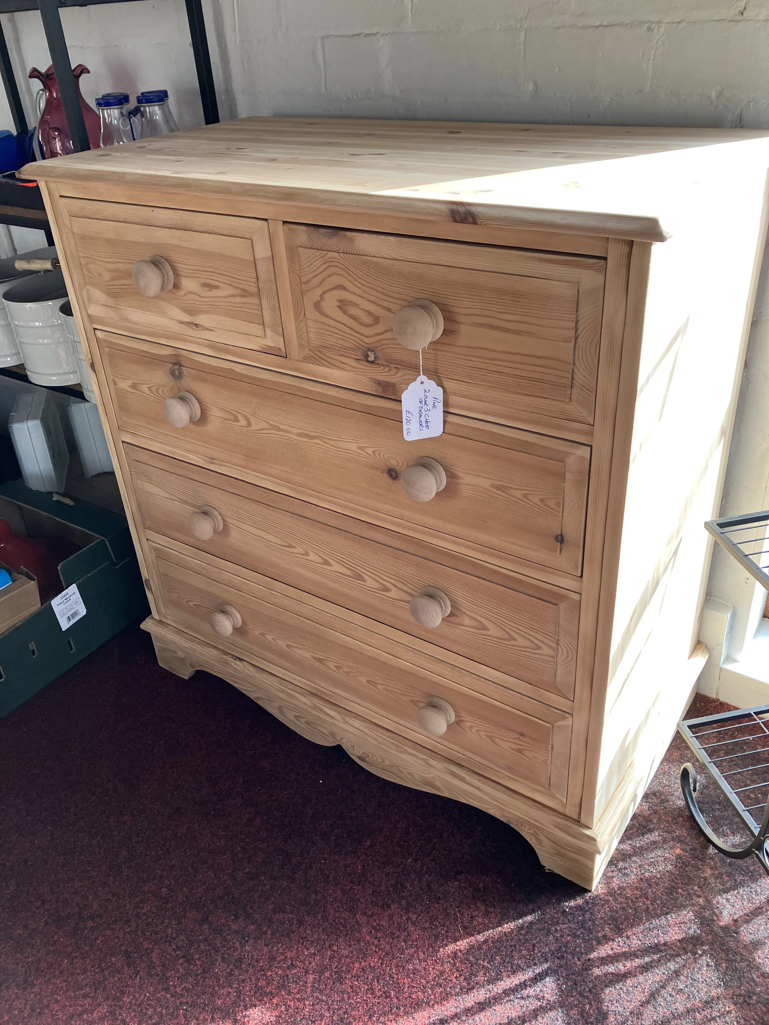 Solid Pine Two over Three Chest of Drawers