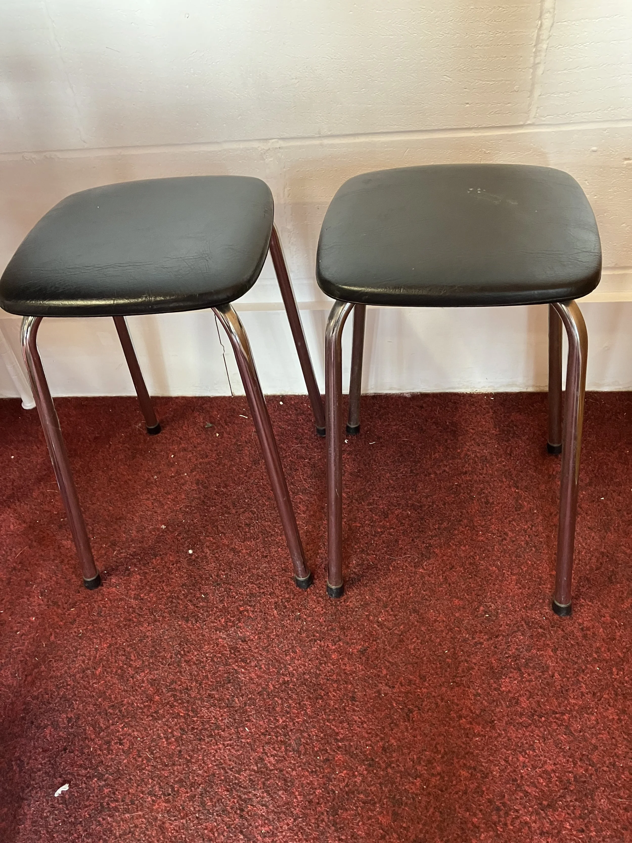 Pair of Vintage Chrome and Black Faux Leather Stacking Stools