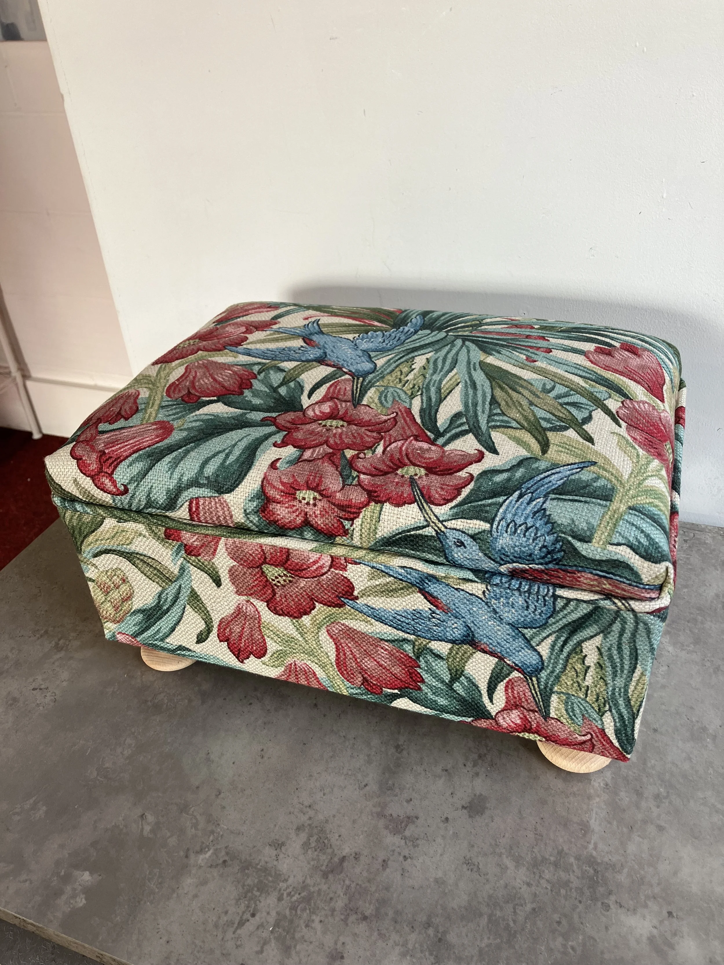 Small Rectangle Footstool Upholstered in Trumpet Flowers Pattern