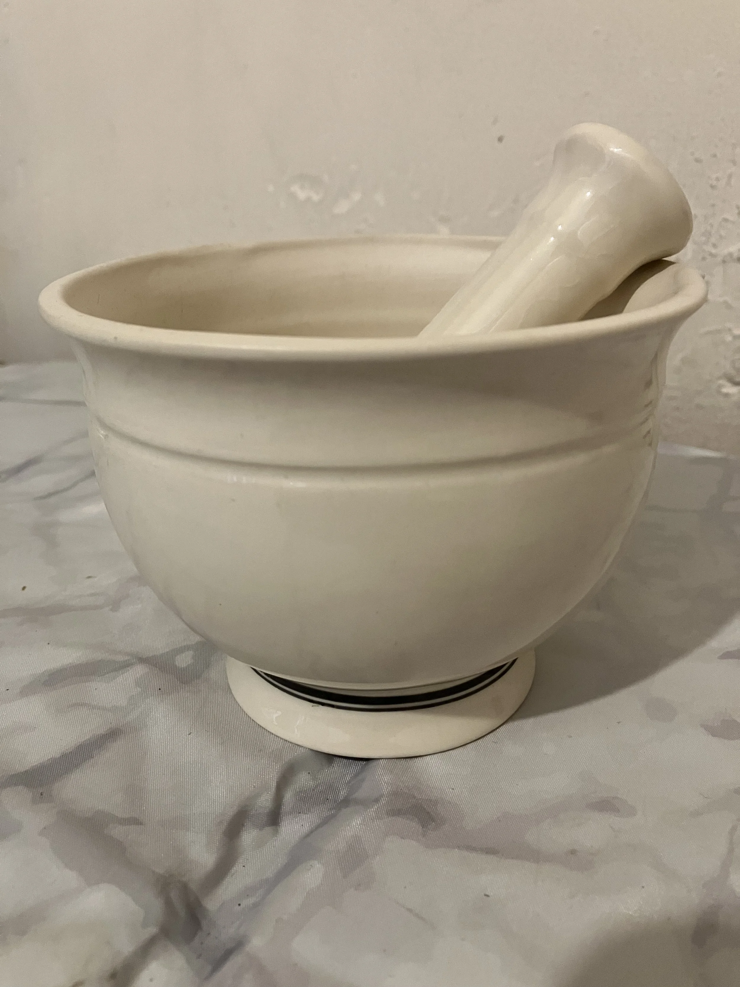Cream and Black Earthenware 1930's Pestle and Mortar by Ditto