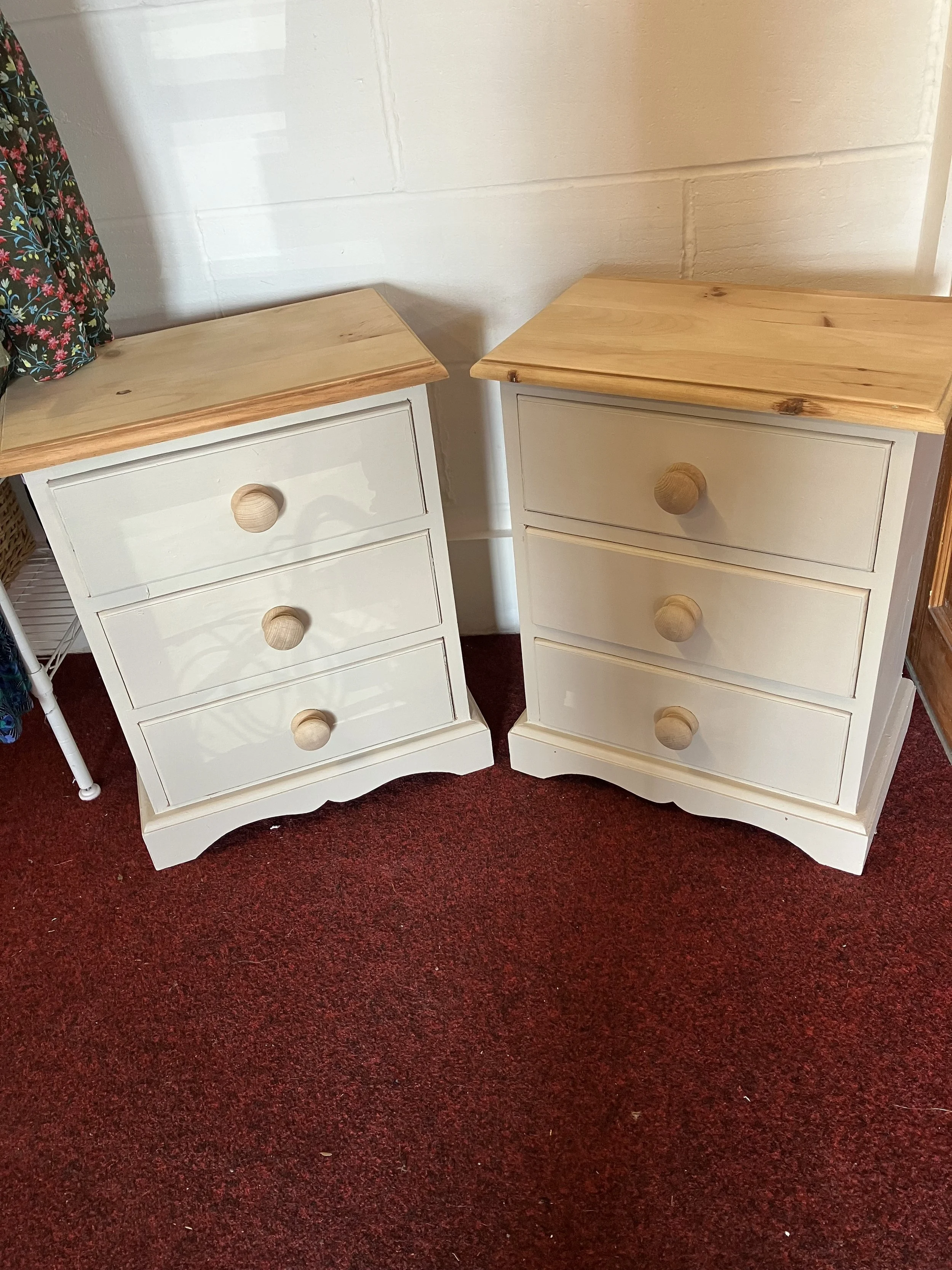 Pair of Solid Pine Beige Painted Bedside Tables