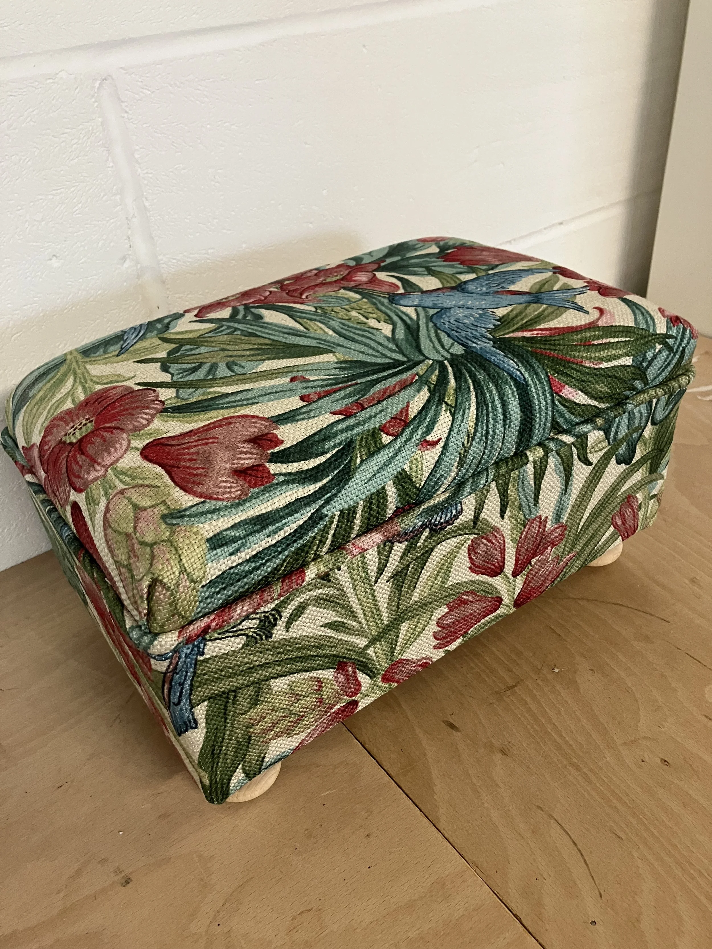 Small Rectangle Footstool Upholstered in Trumpet Flowers Fabric