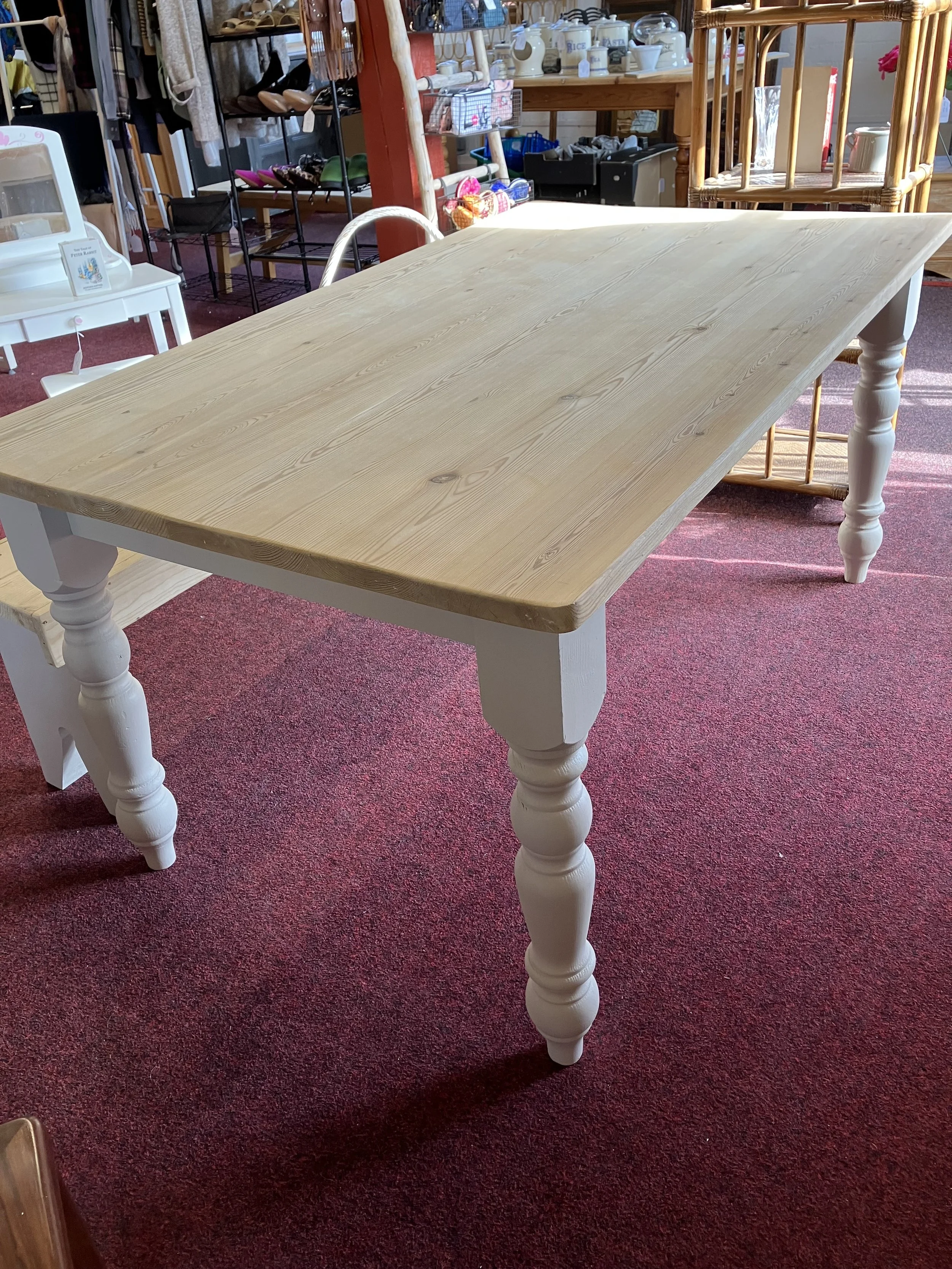 Solid Pine Beige Painted Country Style Dining Table
