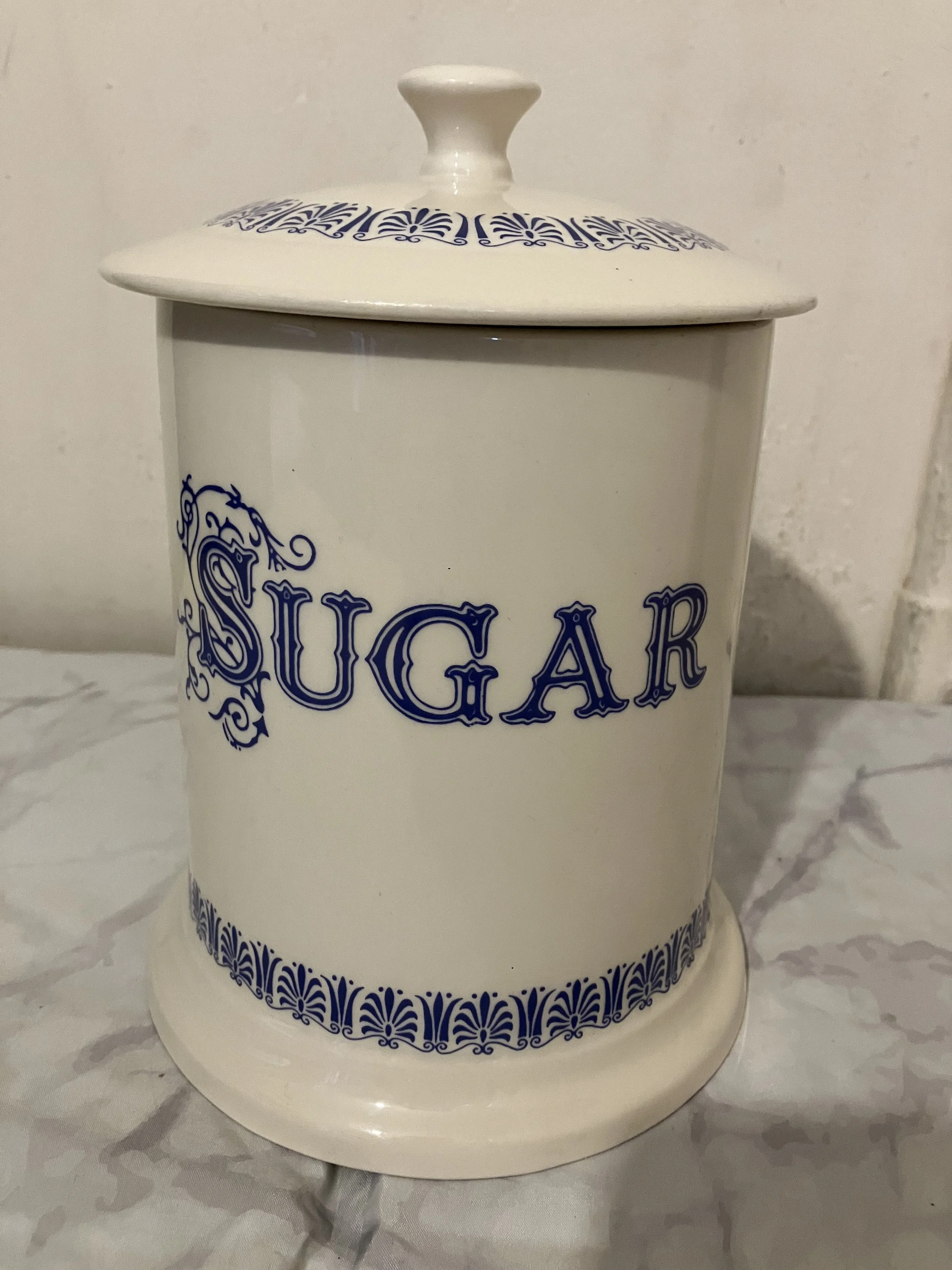 Large Vintage 1930's Blue and Cream Earthenware Sugar Cannister by Ditto