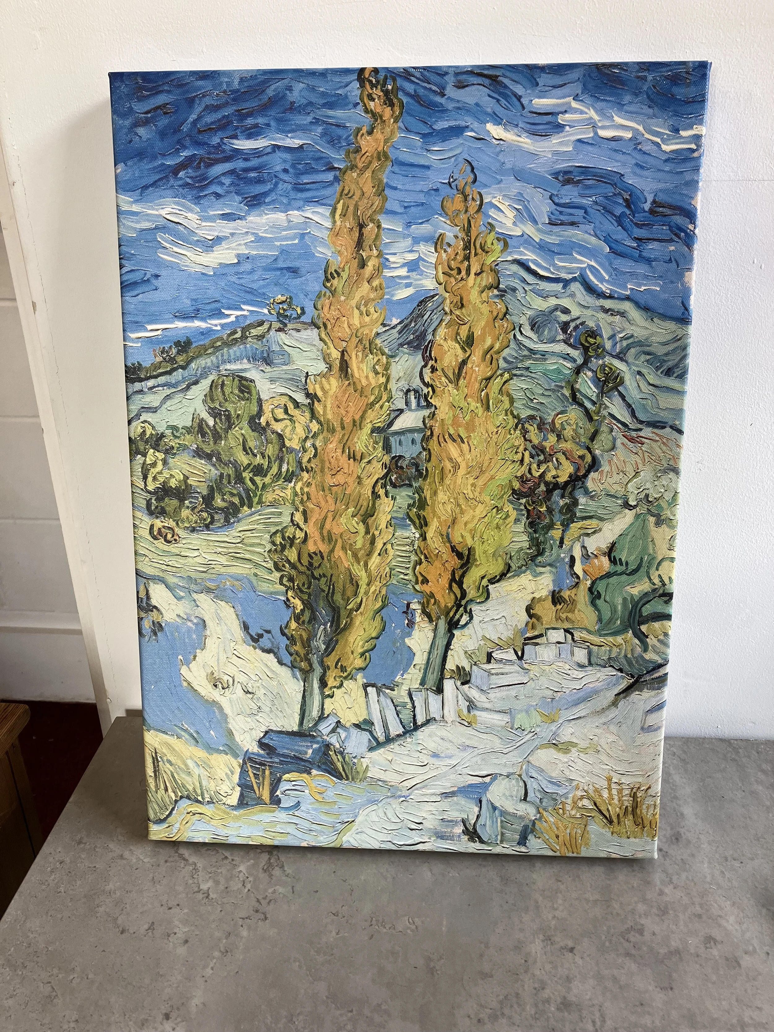 Canvas Wall Art Print Titled Two Poplars On A Hill