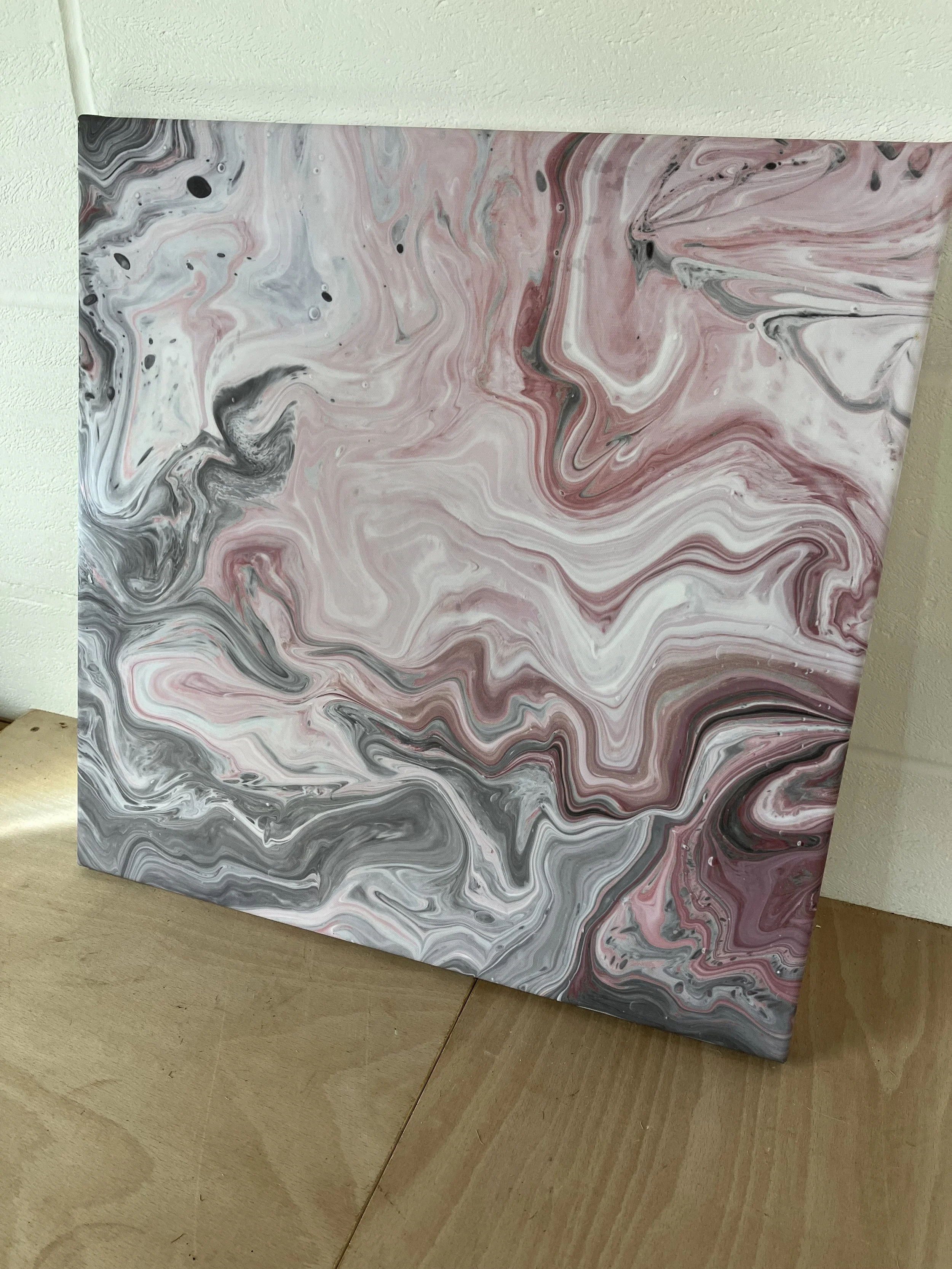 Small Square Pink and Grey Swirl Pattern Canvas Wall Art