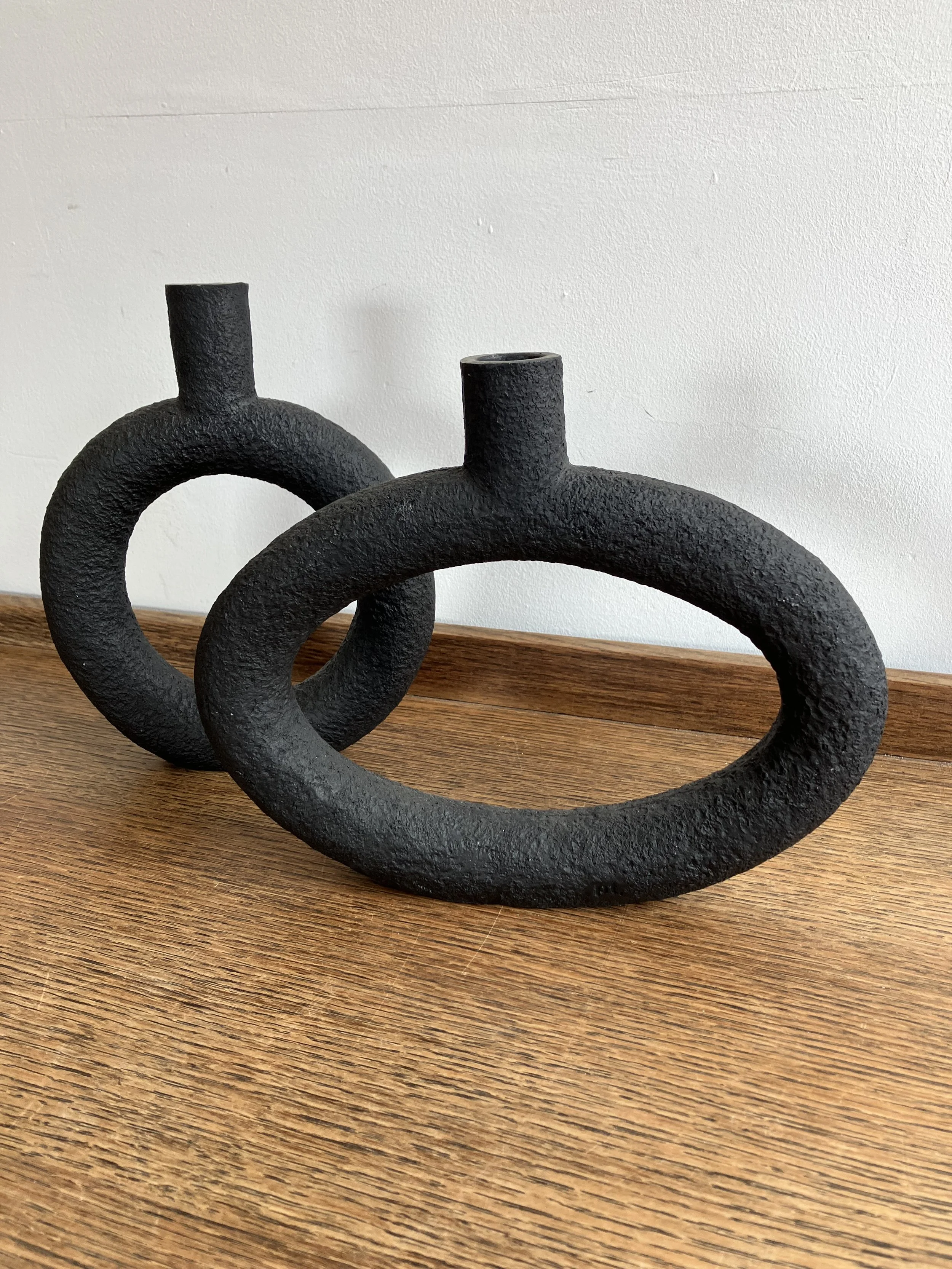 Two Black Resin Table Top Candle Holders
