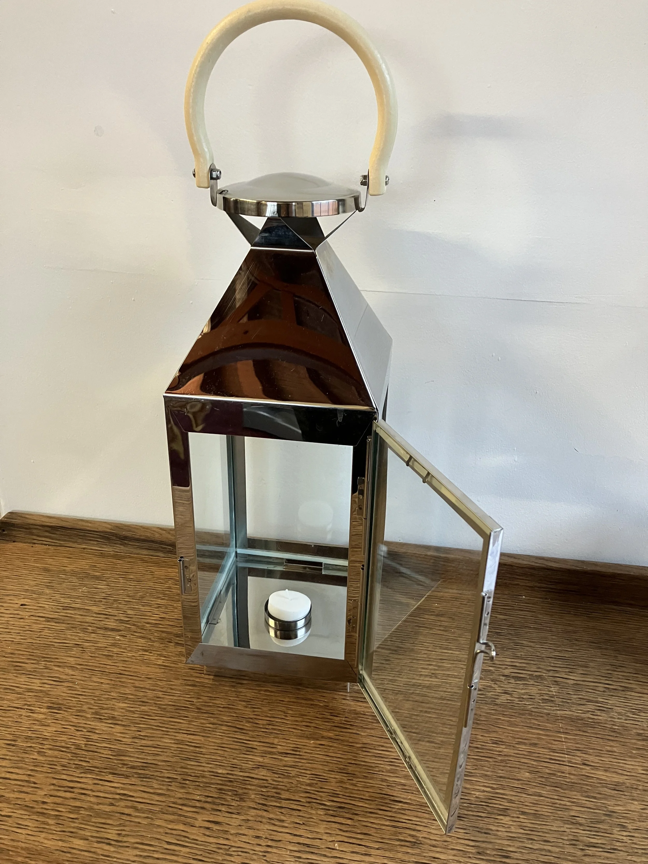 Chrome Effect Candle Lantern with Carrying Handle