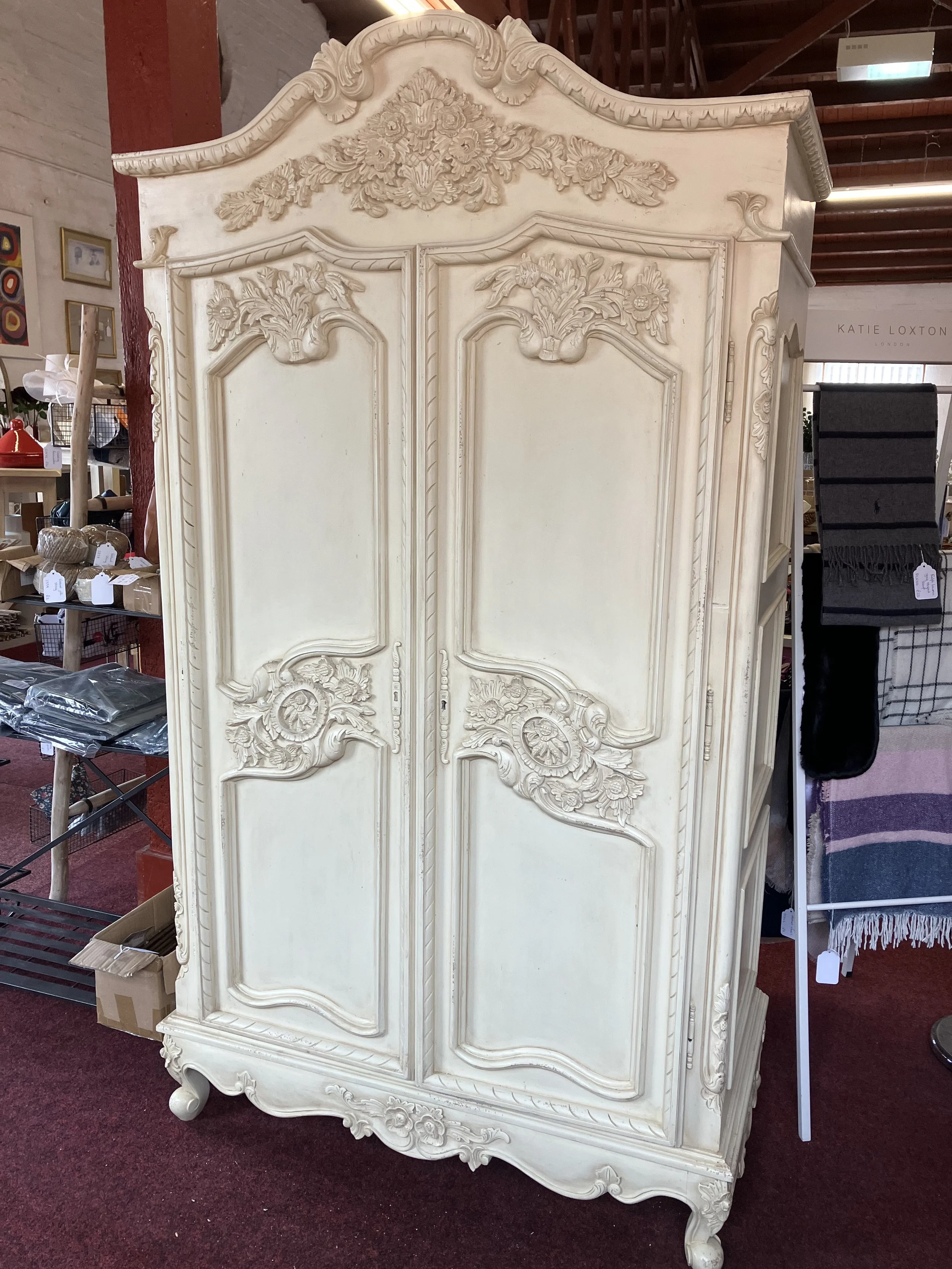 Large Cream Factory Painted French Style Double Wardrobe.