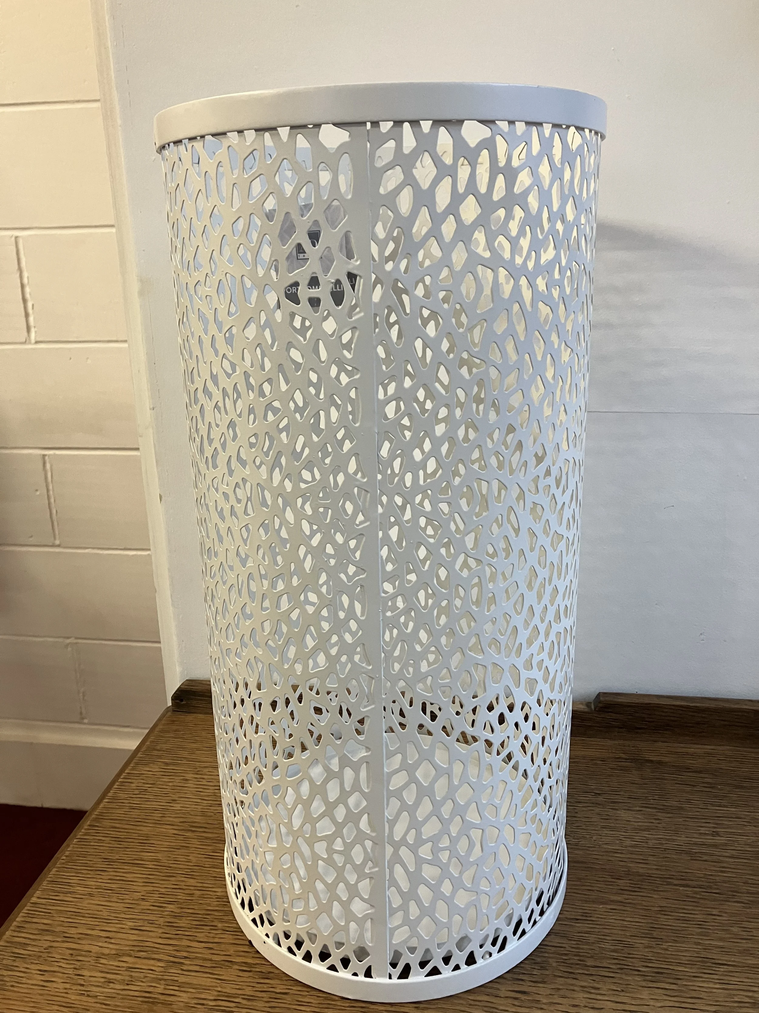 Large Round White Metal Patterned Umbrella / Stick Stand