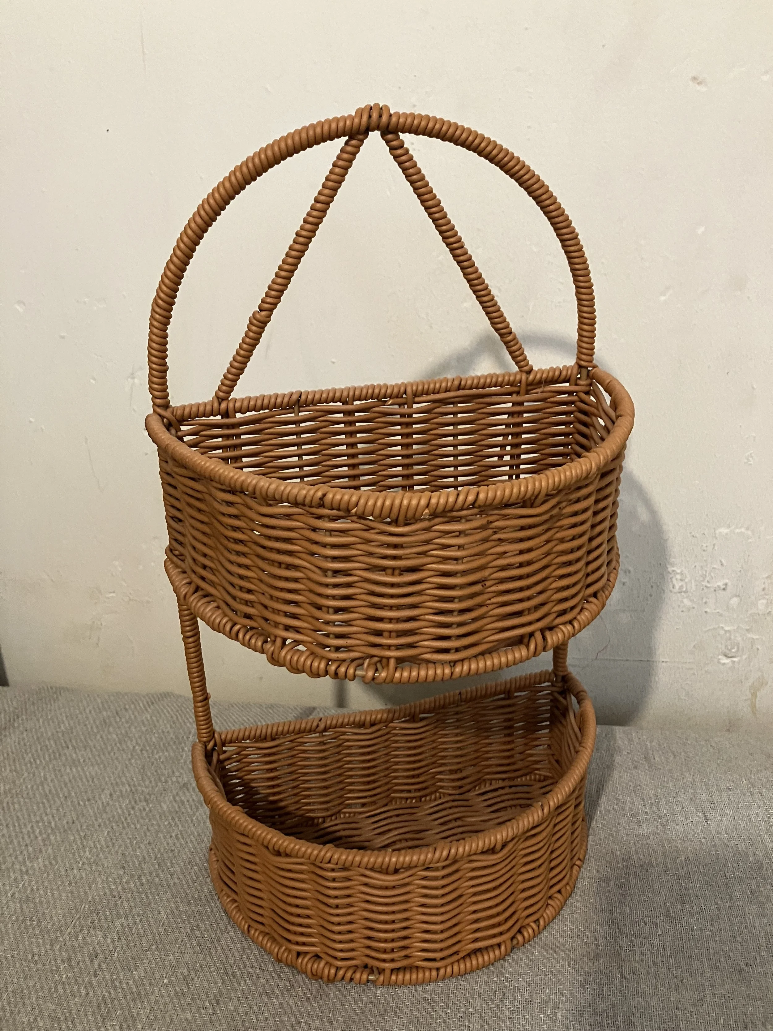 Small Wicker Effect Two Tier Wall Hanging Basket
