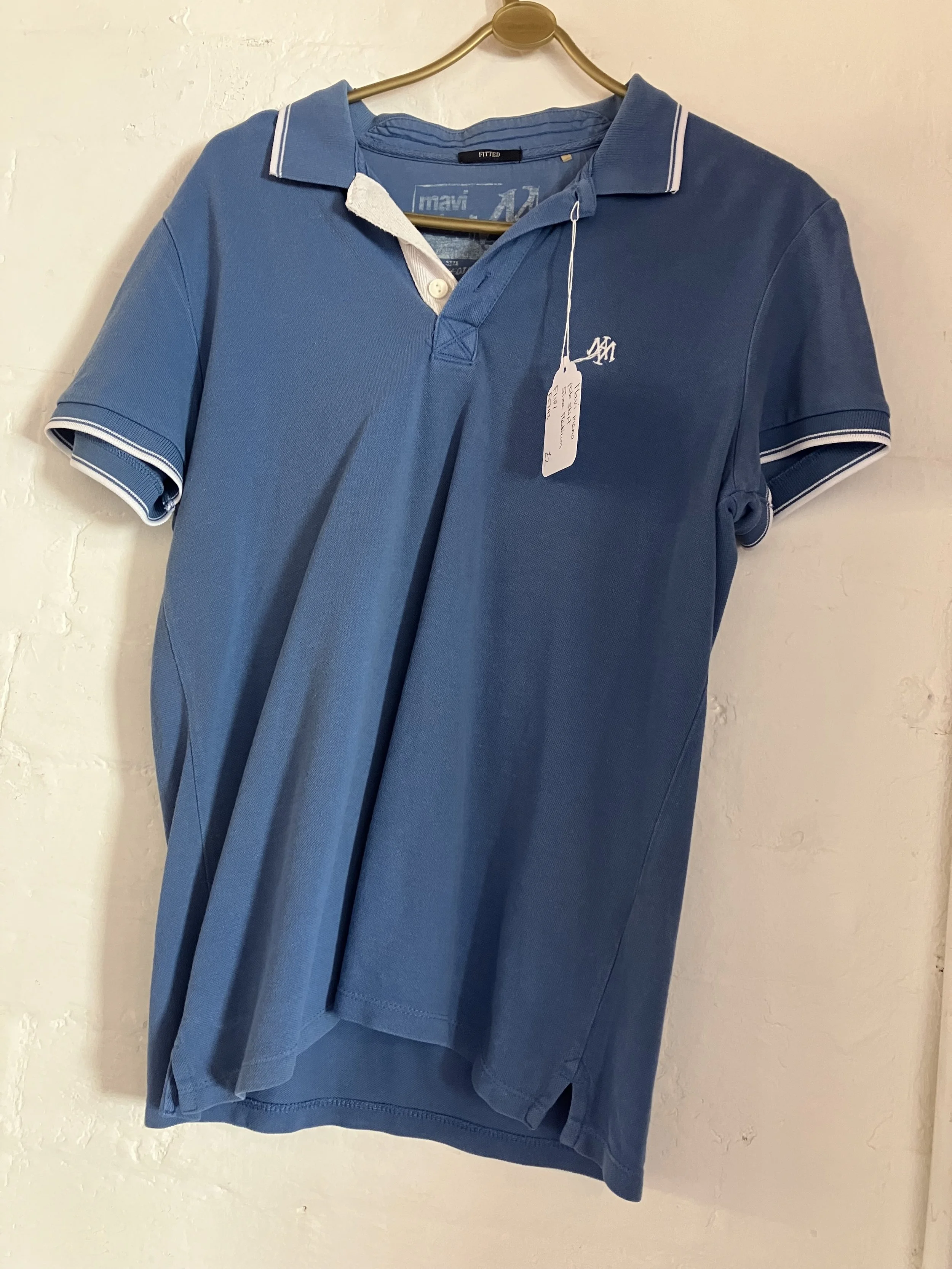 Mavi Men's Blue and White Short Sleeved Polo Shirt