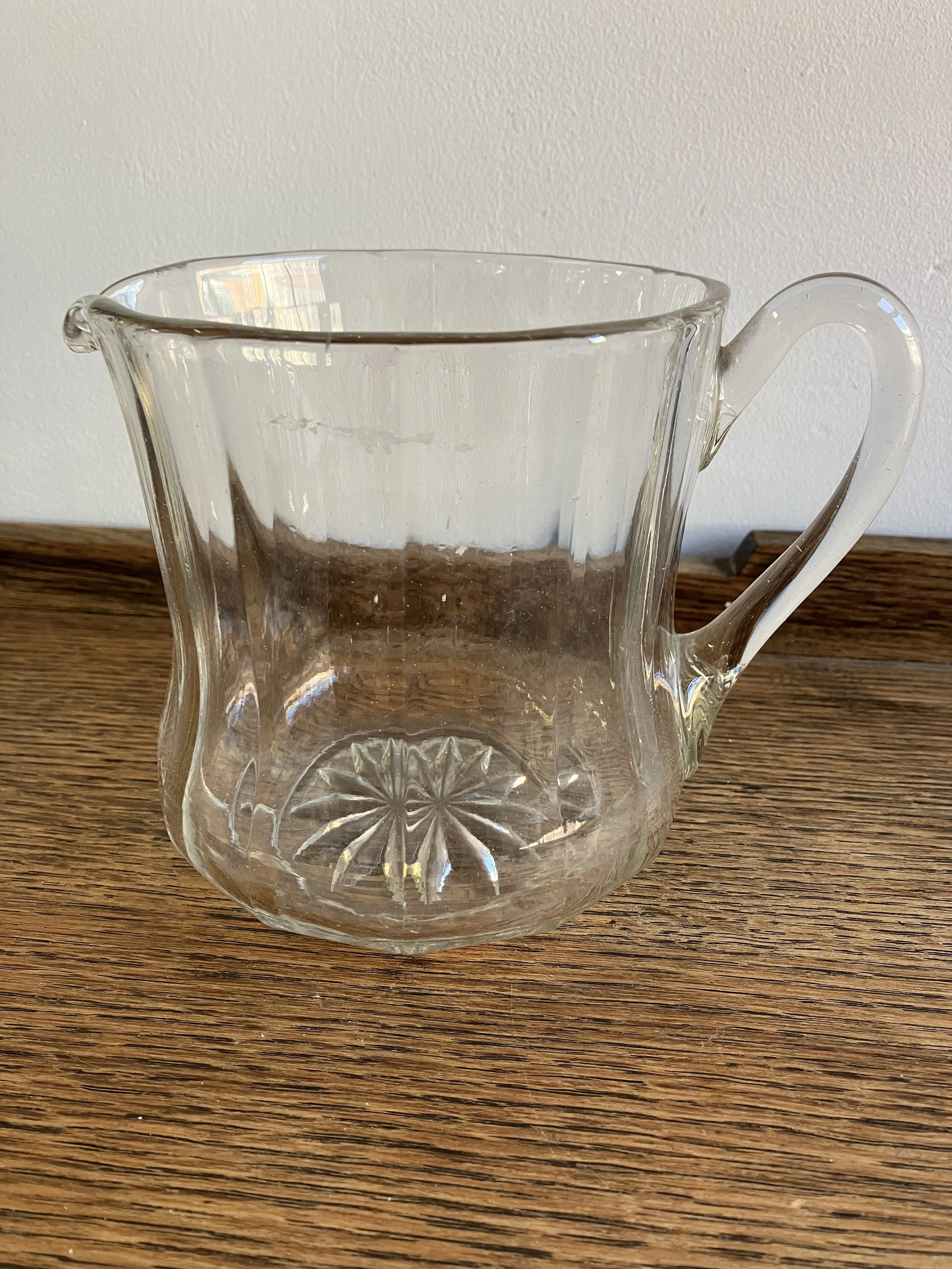 Large Clear Glass Jug with Ribbed Pattern