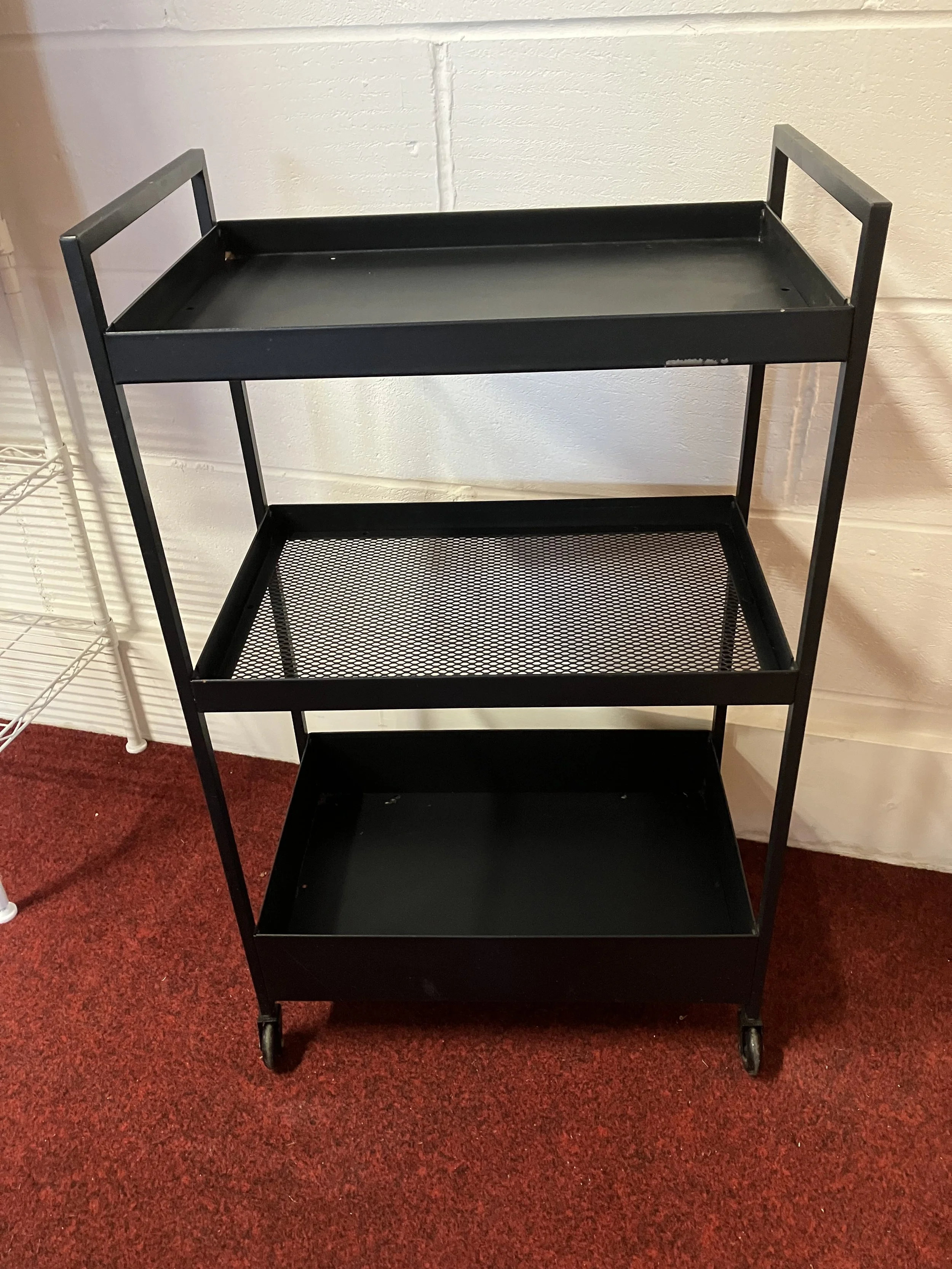 Black Metal Industrial Style Three Tier Wheeled Trolley