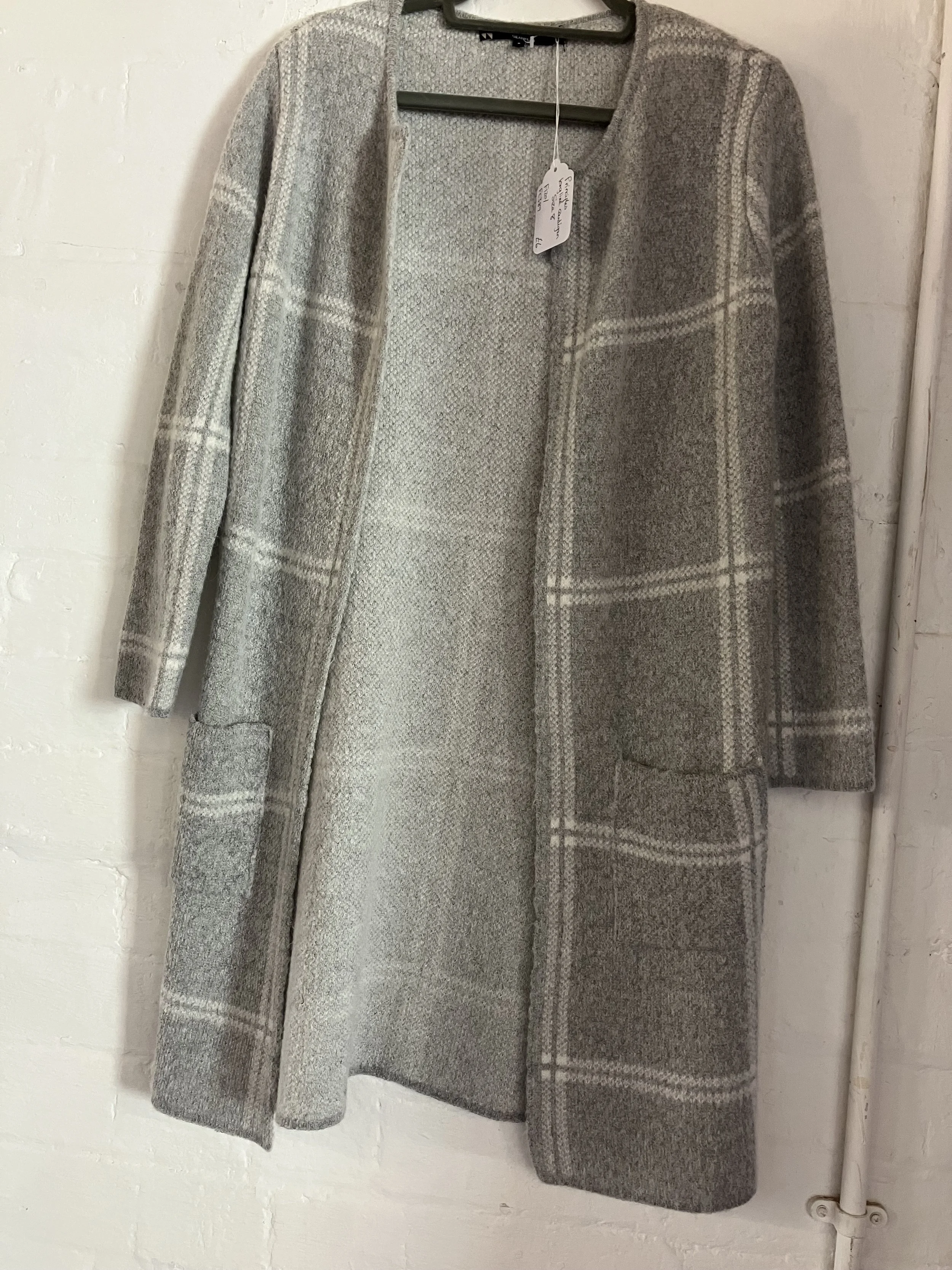 Principles Grey and White Checked Long Line Cardigan