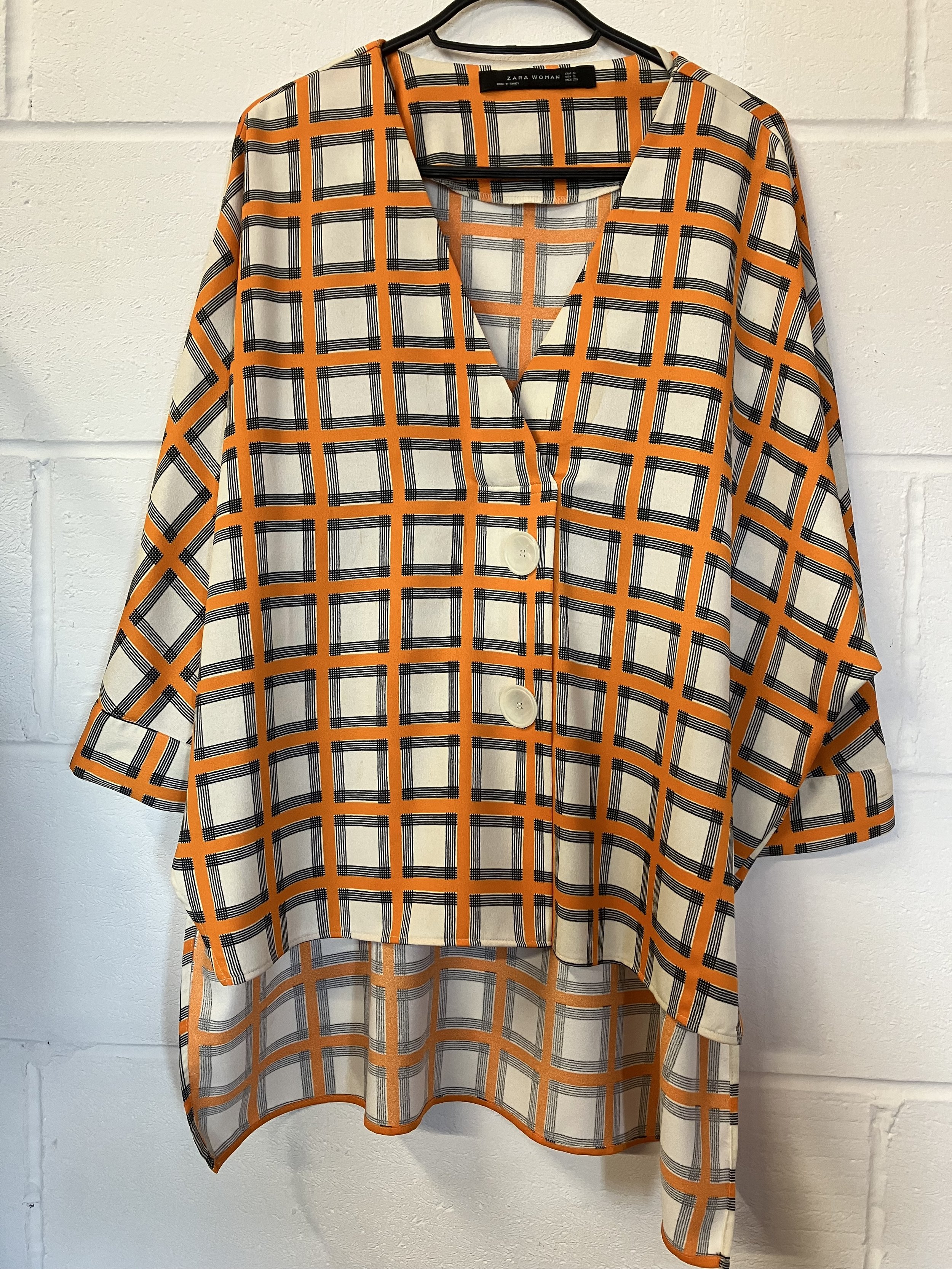 Black, Cream and Orange Checked Blouse by Zara